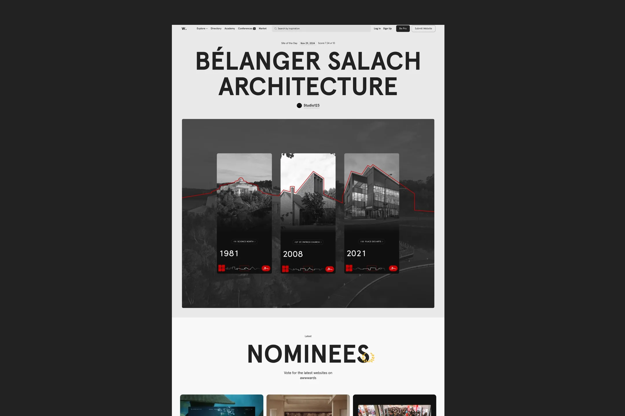 Screenshot of Awwwards homepage