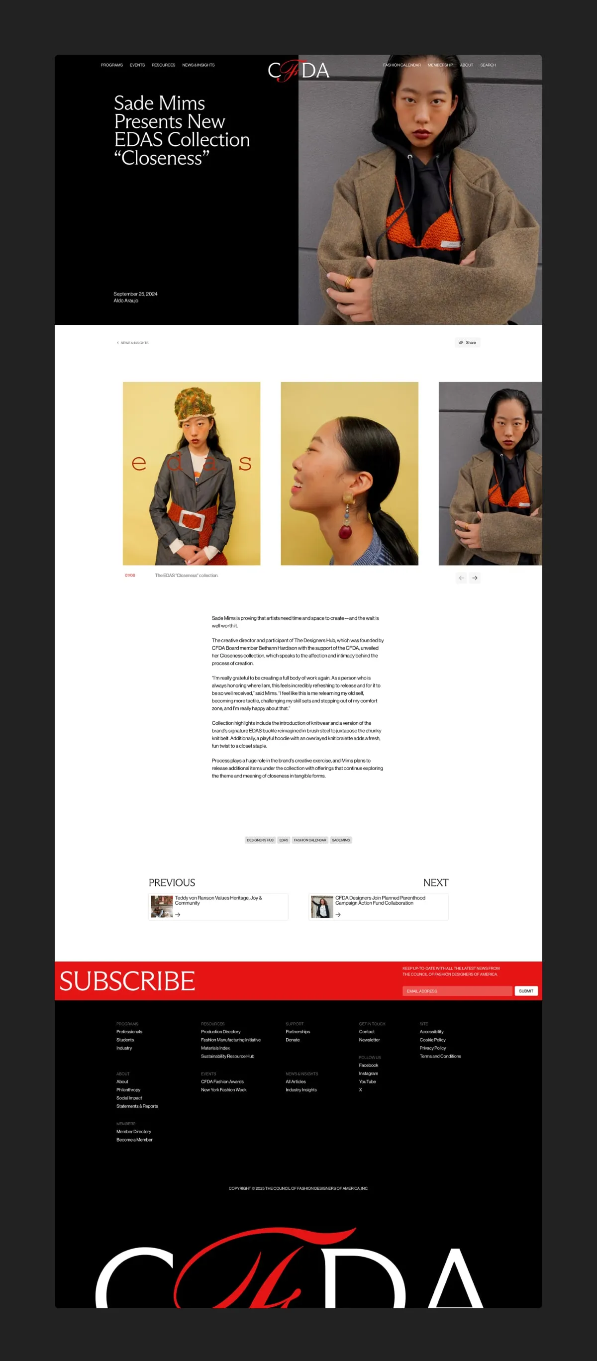 Sade Mims article layout for new CFDA website