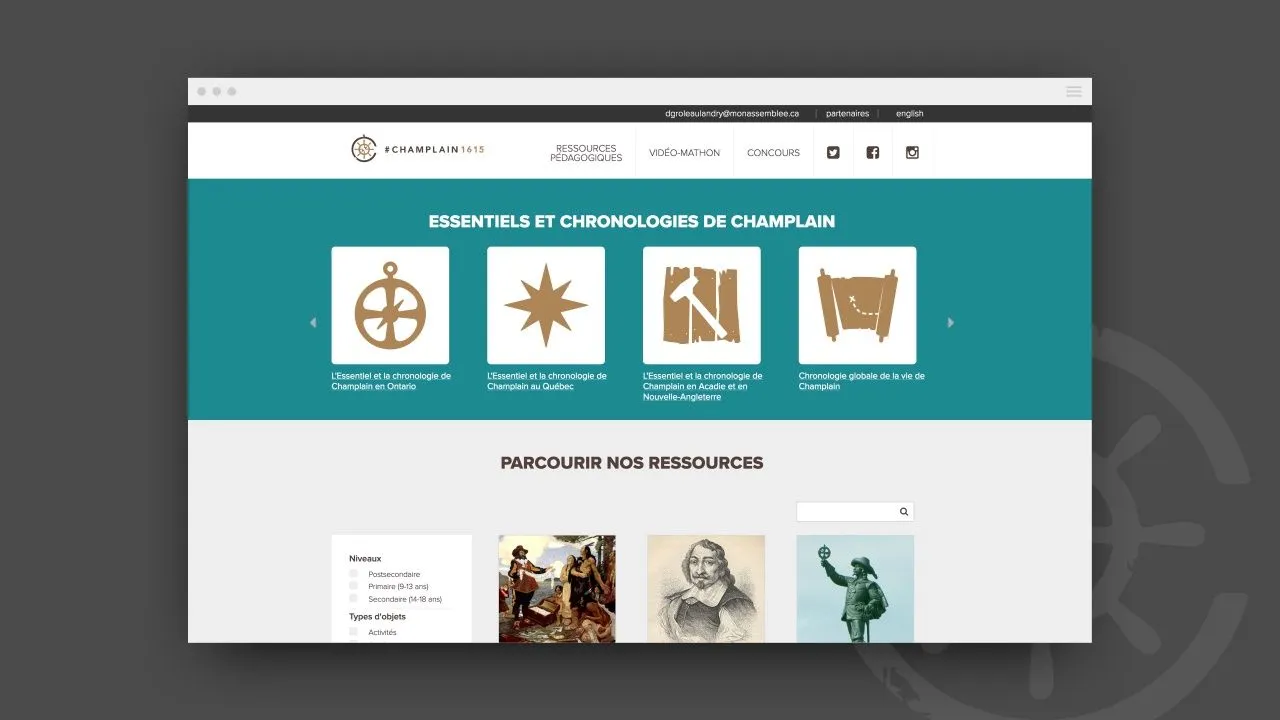 Mockup of resources on Champlain1615 website