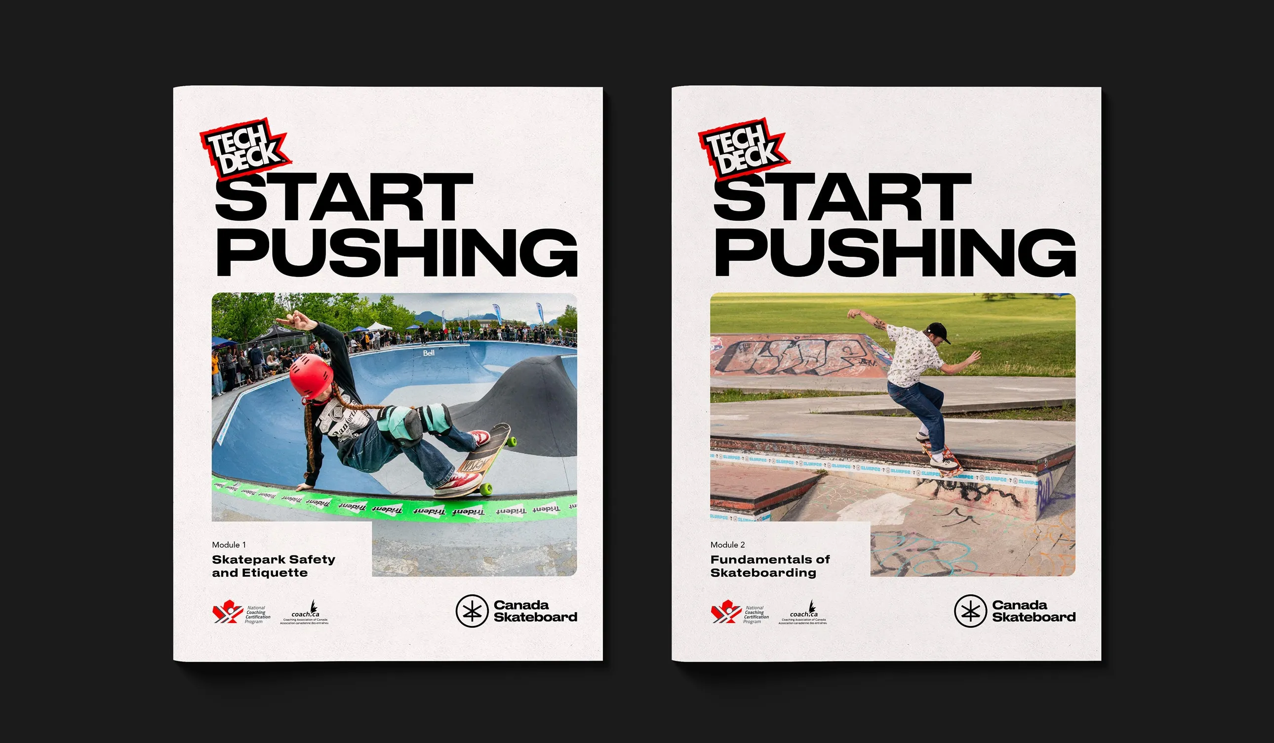 Featured print document covers for Canada Skateboard's Tech Deck Start Pushing Training Program