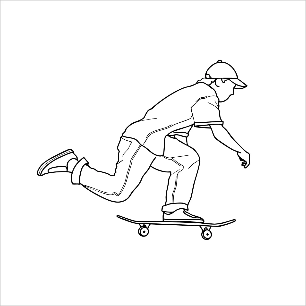 Illustration of skateboarder pushing forward