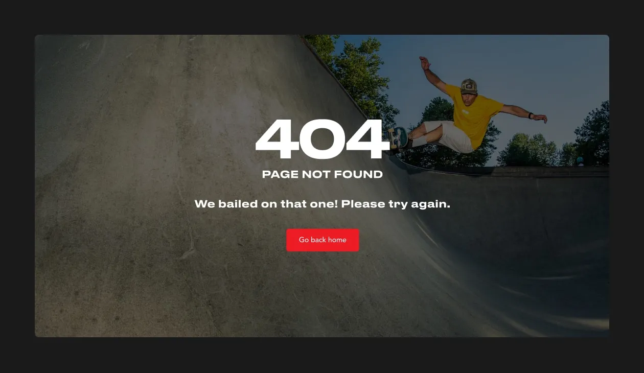 Screenshot of 404 page on Canada Skateboard's Tech Deck Start Pushing Training Program website