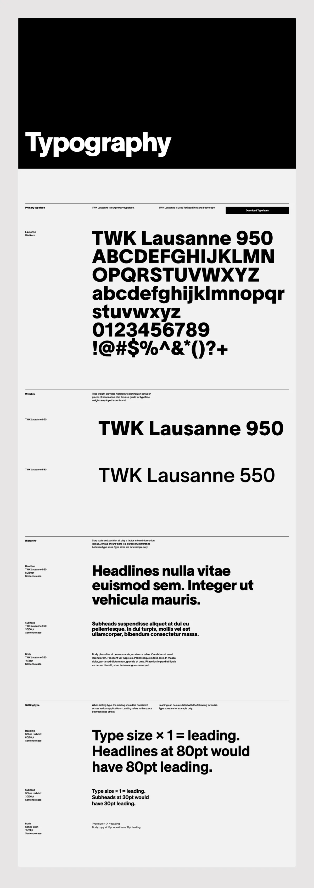 Typography of the TWW typeface showcased on the Ellis Realtor brand guidelines web page by Studio123.