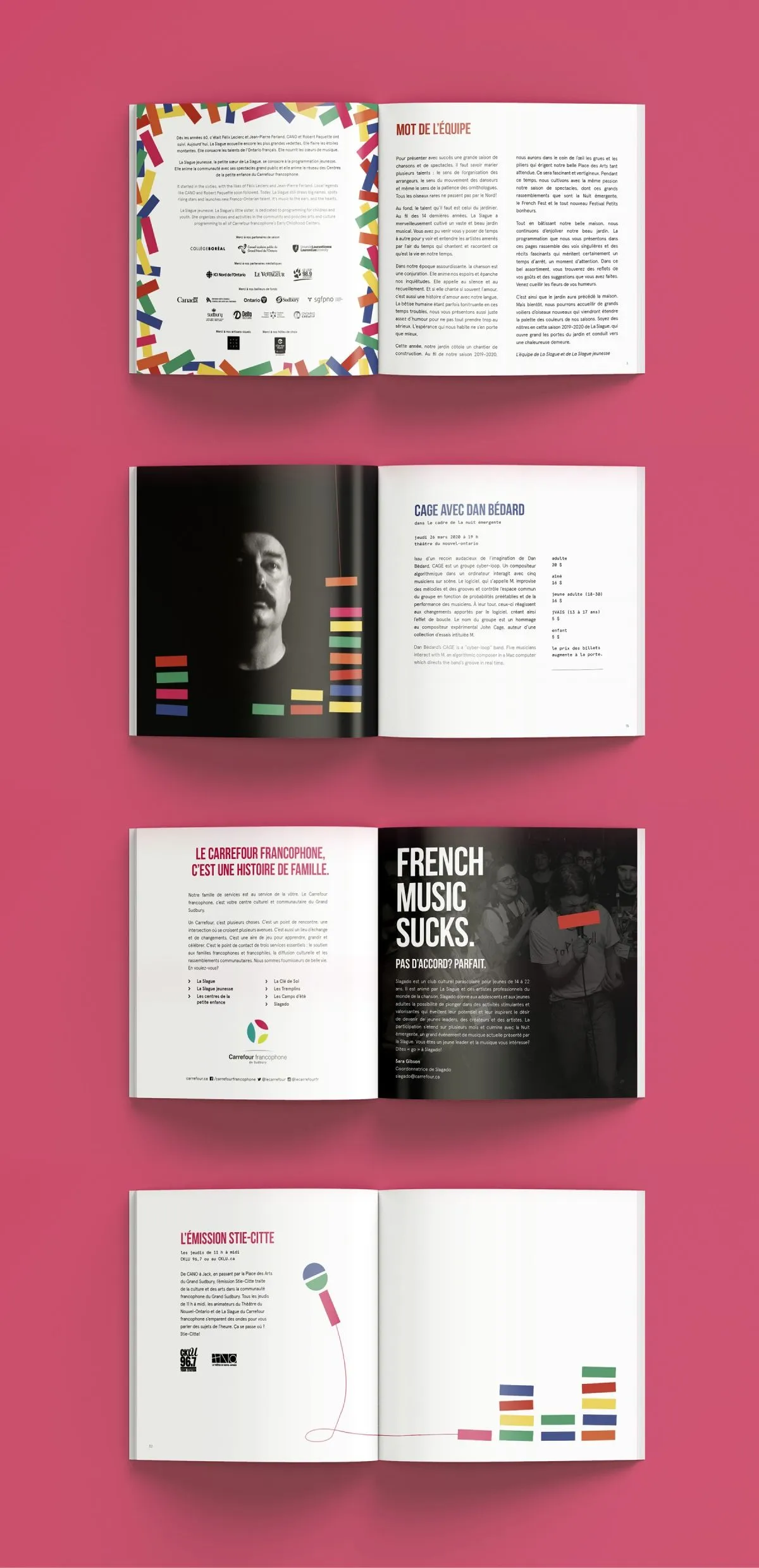 Various spreads from la Slague's 2018-2019 season program guide