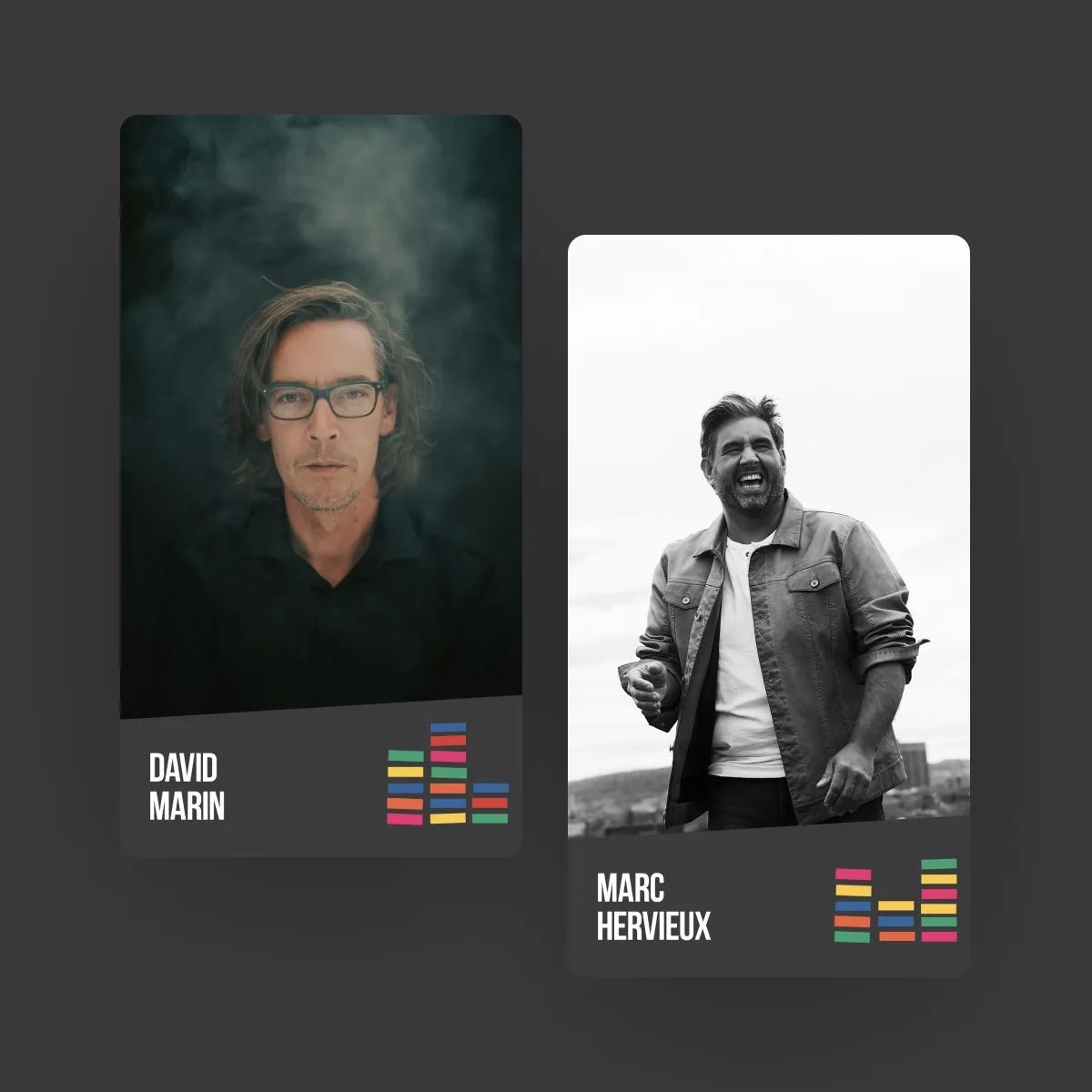 Side by side mockups of social media story artist photos for La Slague's 2018-2019 season