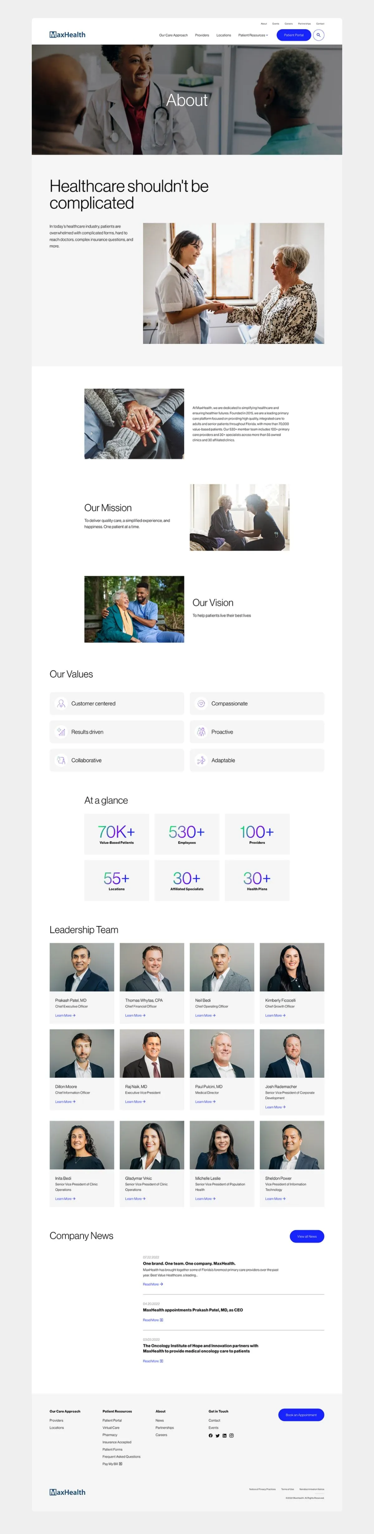 Mockup of MaxHealth's About page