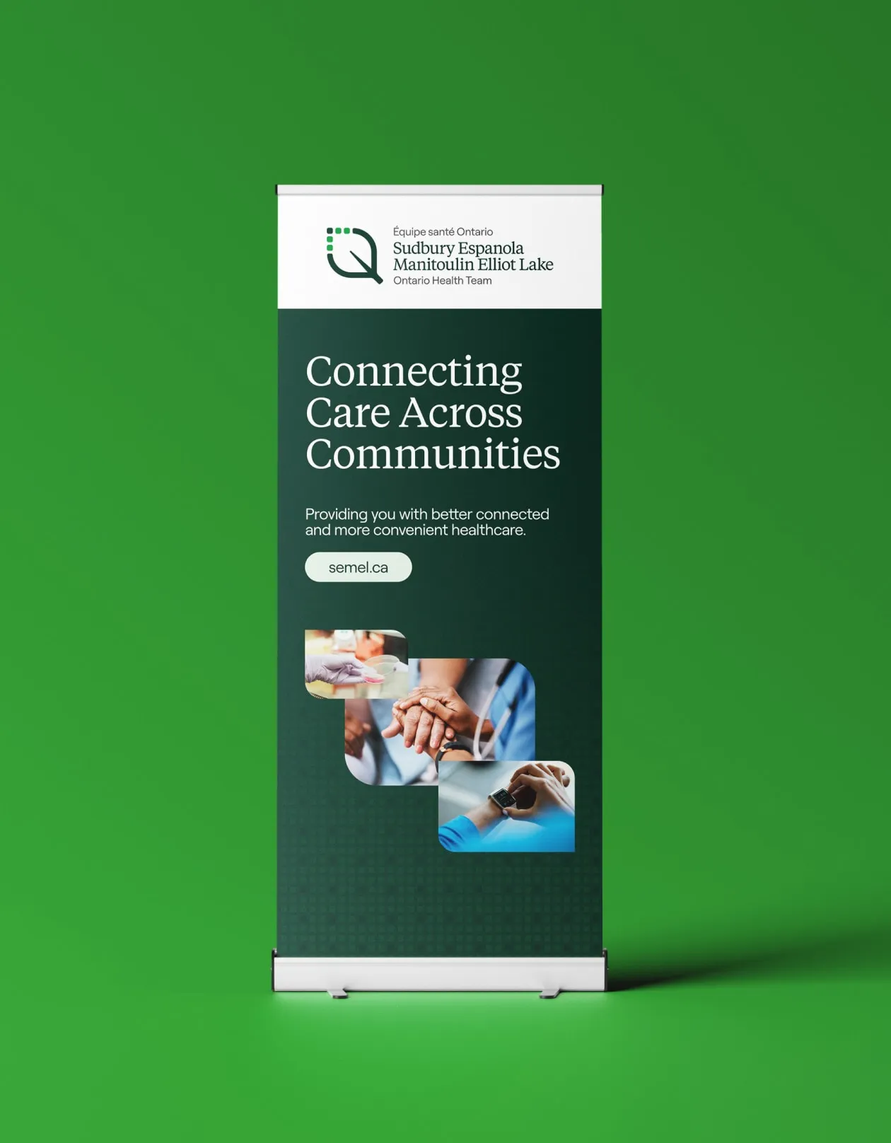 SEMEL OHT branded promotional roll-up banner