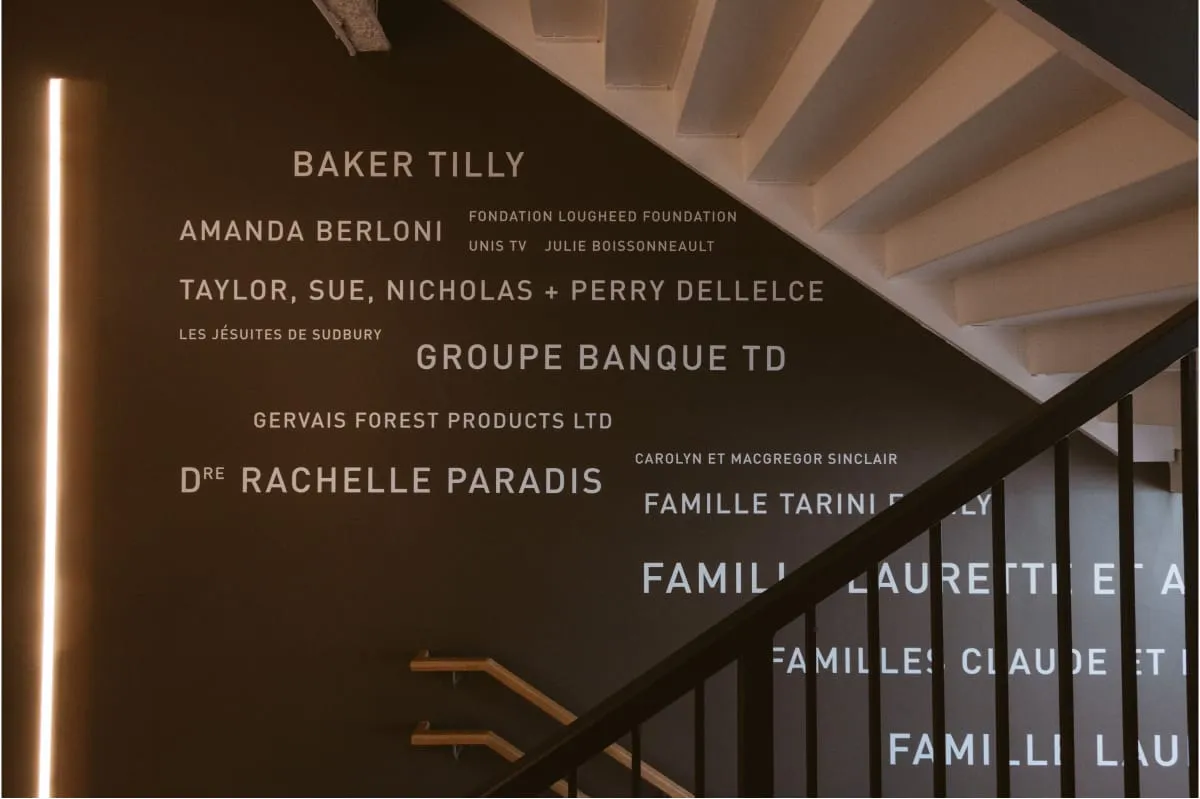 Stairway donor wall at Place des Arts