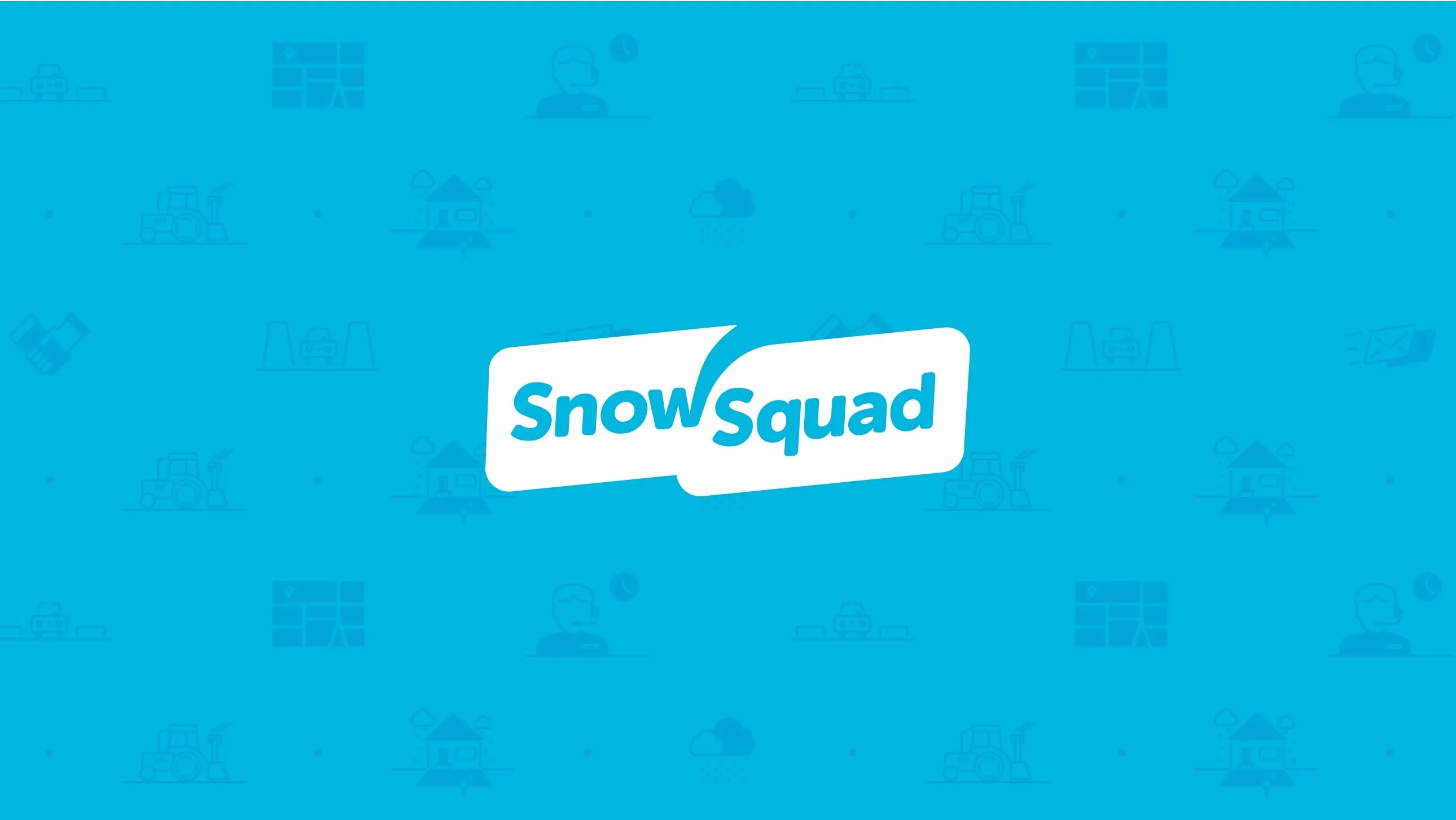 SnowSquad logo featured over pattern of branded illustrations