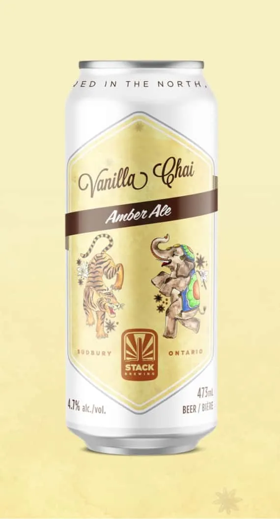 Yellow Vanilla Chai Stack Brewing can packaging design