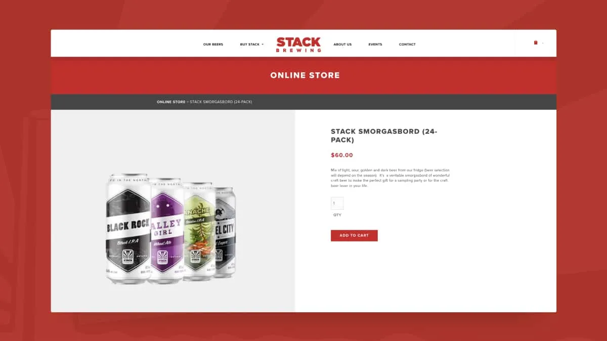 Mockup of Stack Brewing online store