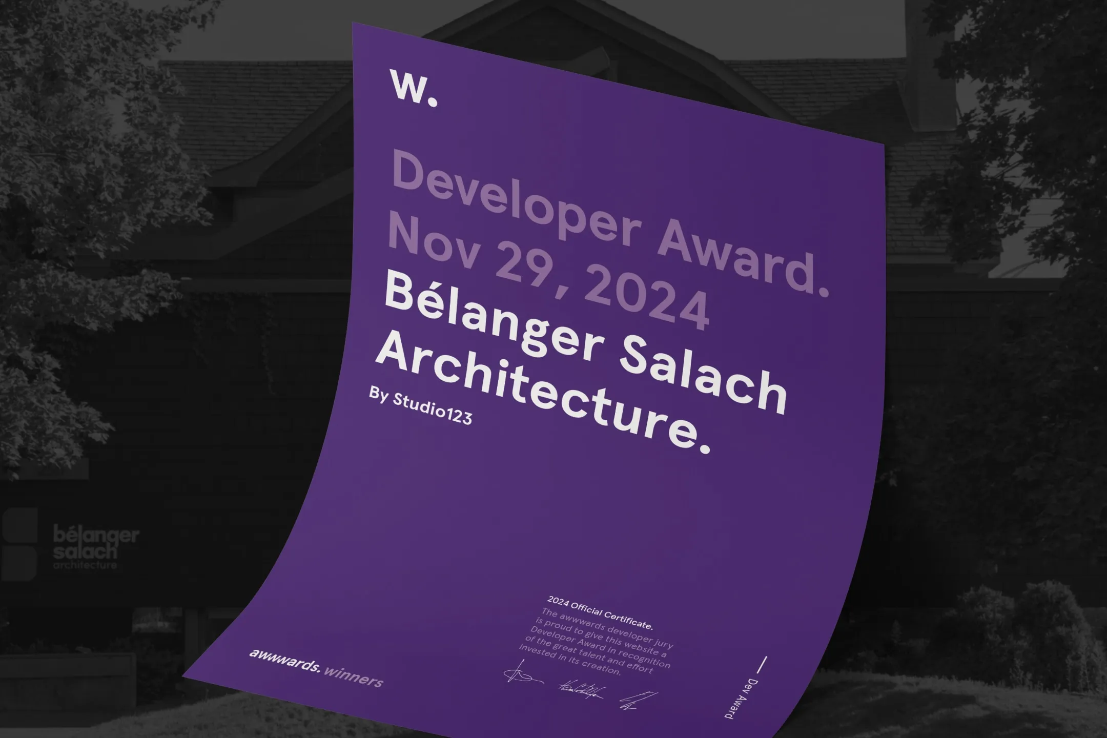 Studio123 Developer Award poster from Awwwards