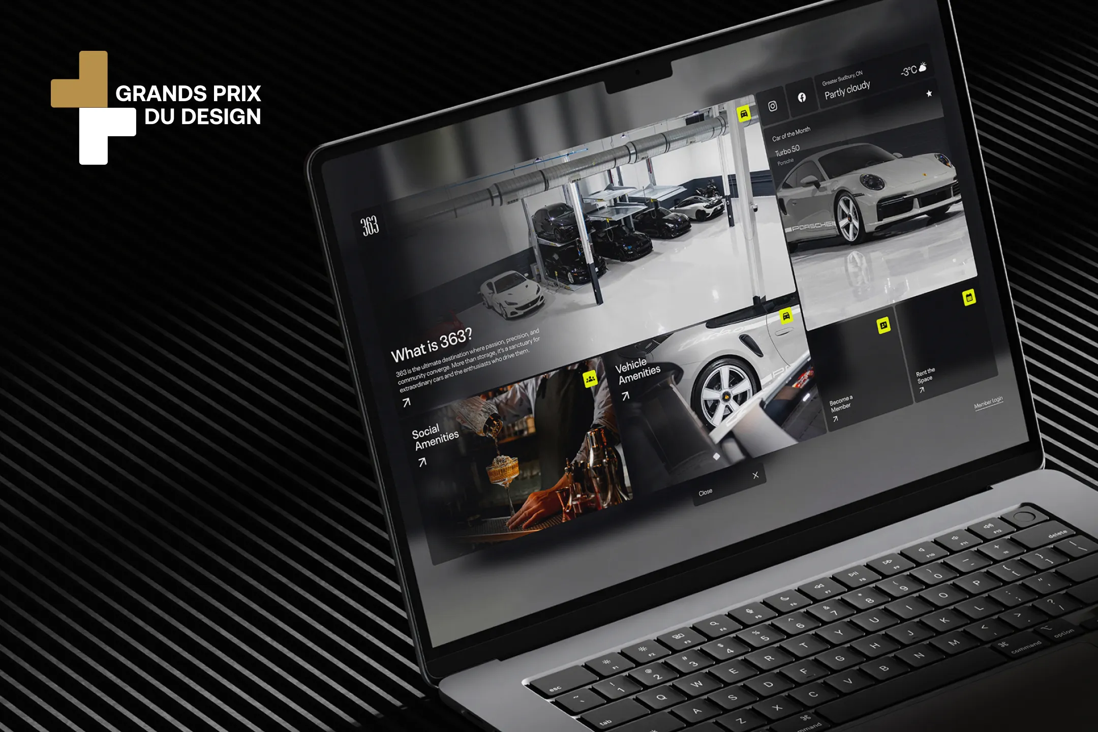 Studio123 wins Gold Certification from the GRANDS PRIX DU DESIGN Awards for 363 Car & Social Club website