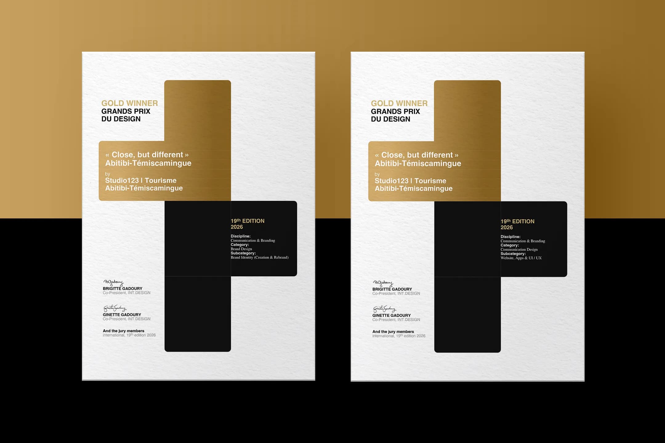 Double gold certifcations from the Grand Prix du Design Awards for the closebutdifferent.ca