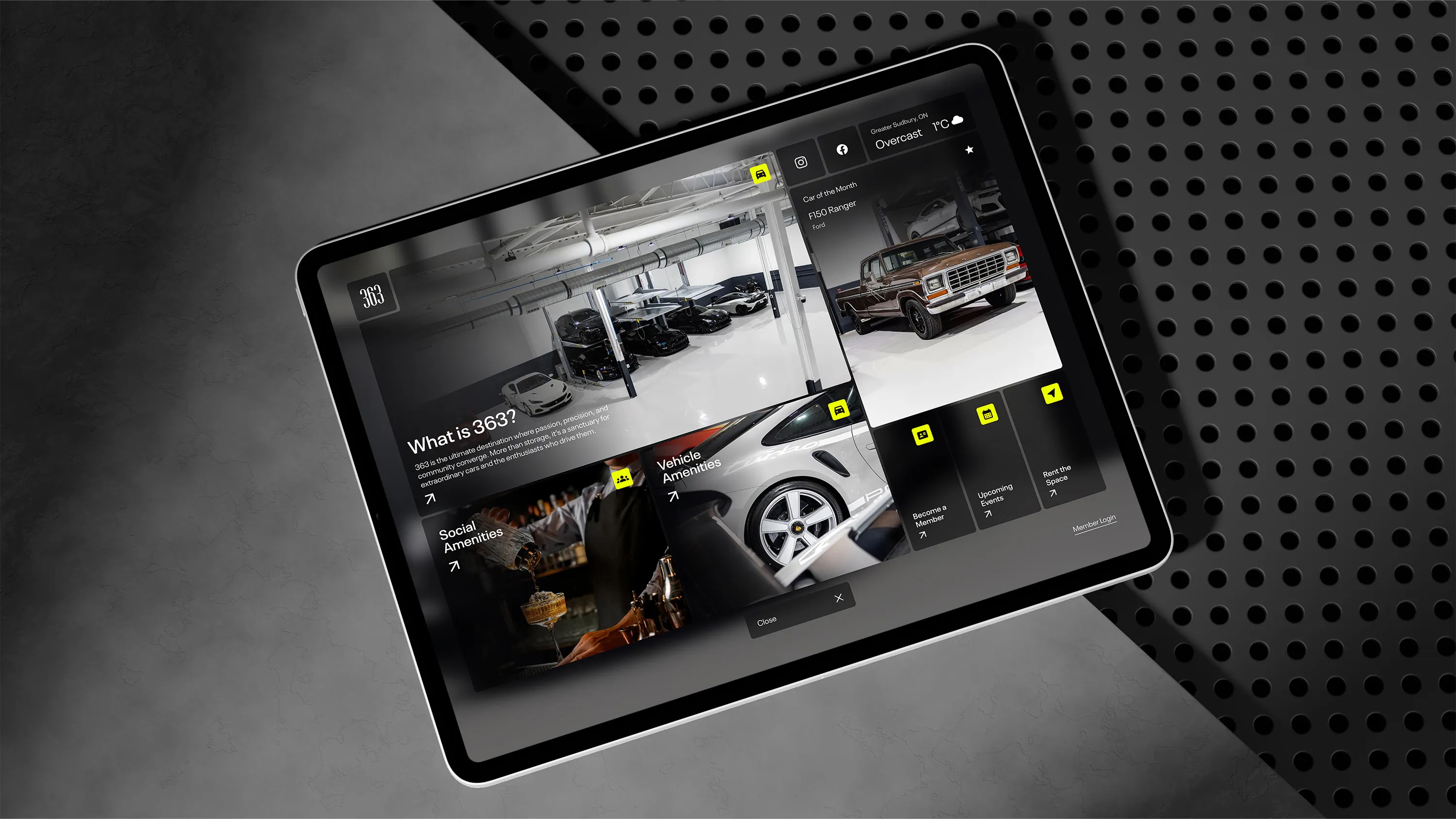 363 Car & Social Club Navigation Menu on tablet
