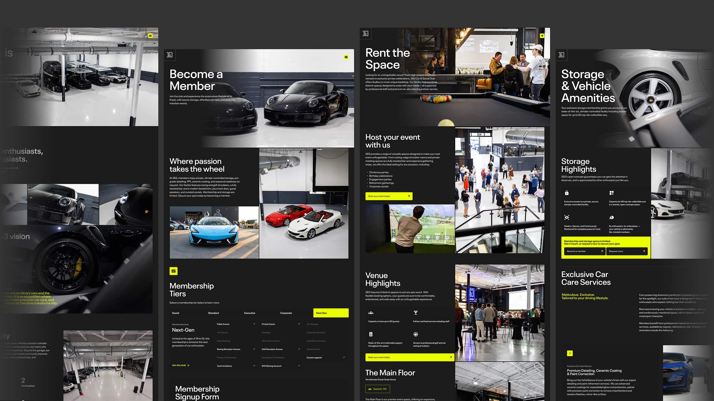 Various desktop layouts from 363 Car & Social Club website