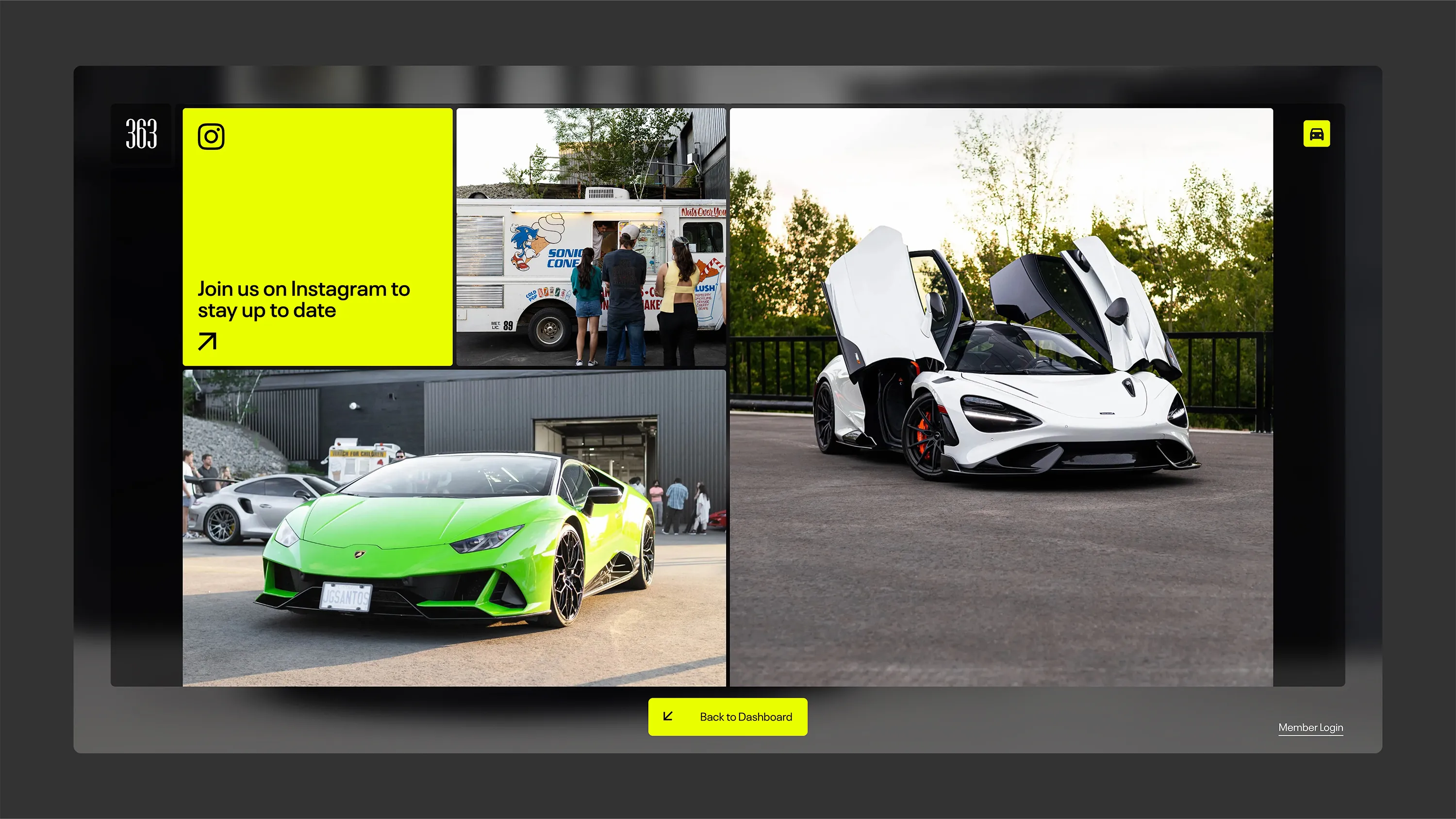 Photographic collage layout from 363 Car & Social Club website