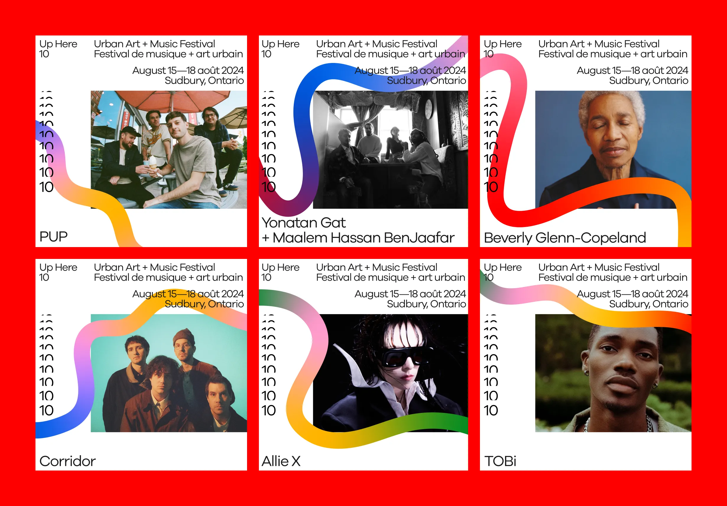 Graphic mockup showing various Up Here 10 artist ads.