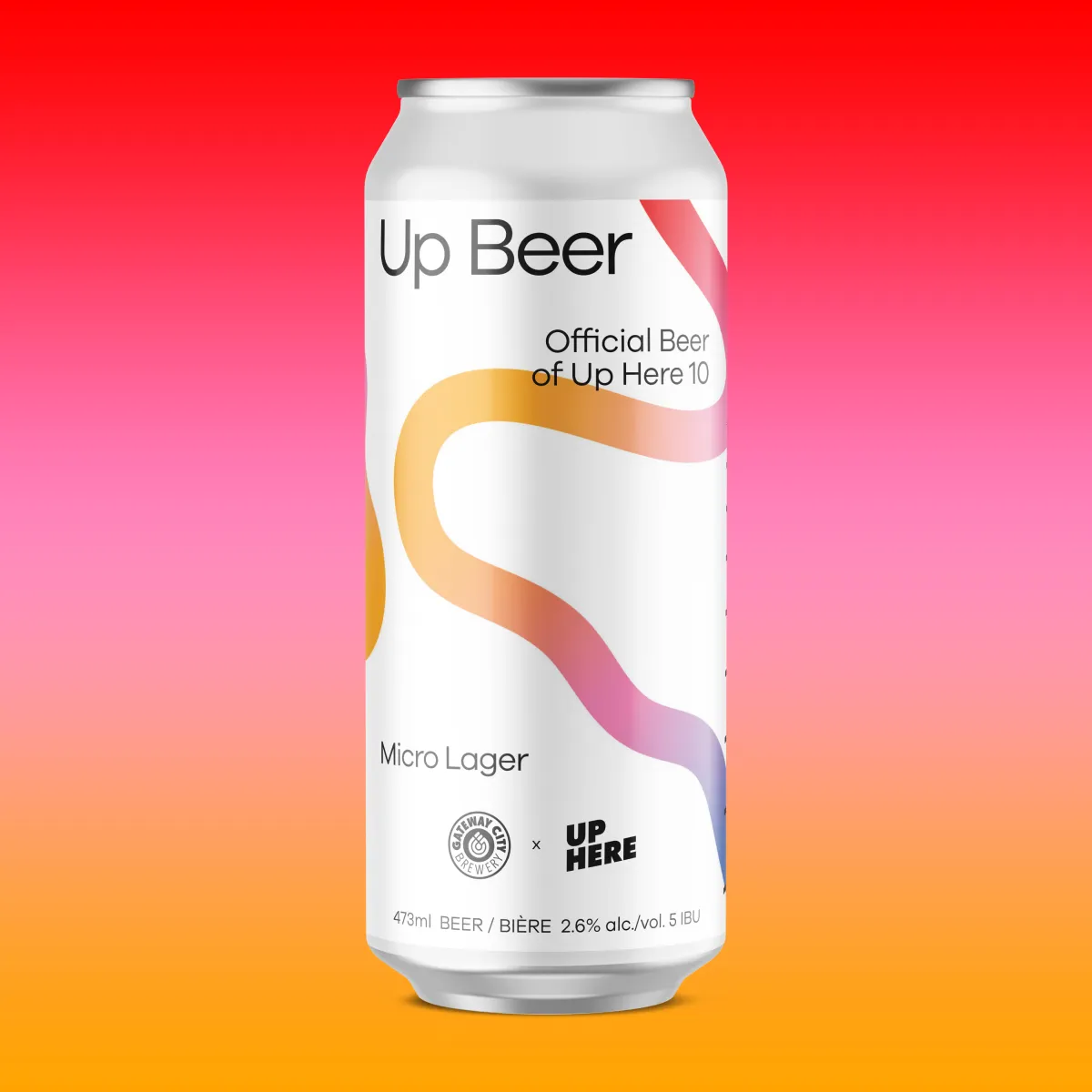Up Here 10 Up Beer can label design mockup.