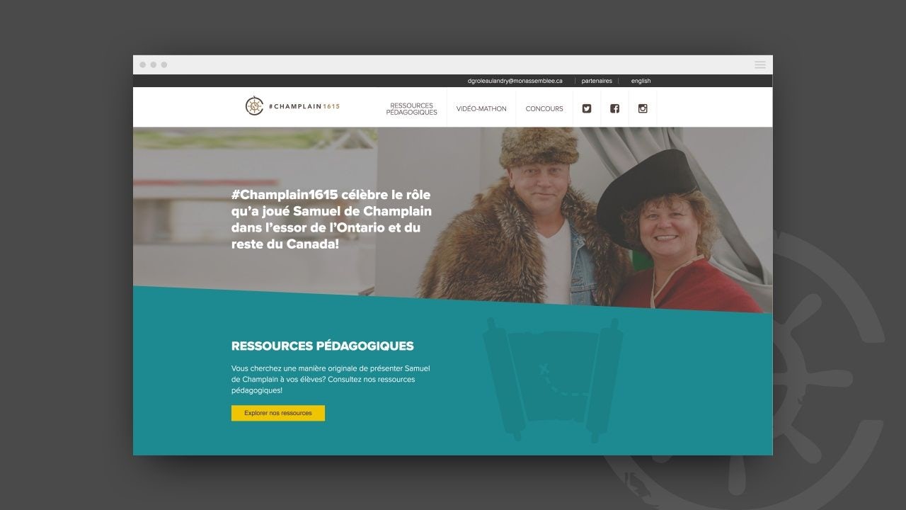 Mockup of Champlain1615 website homepage impact area