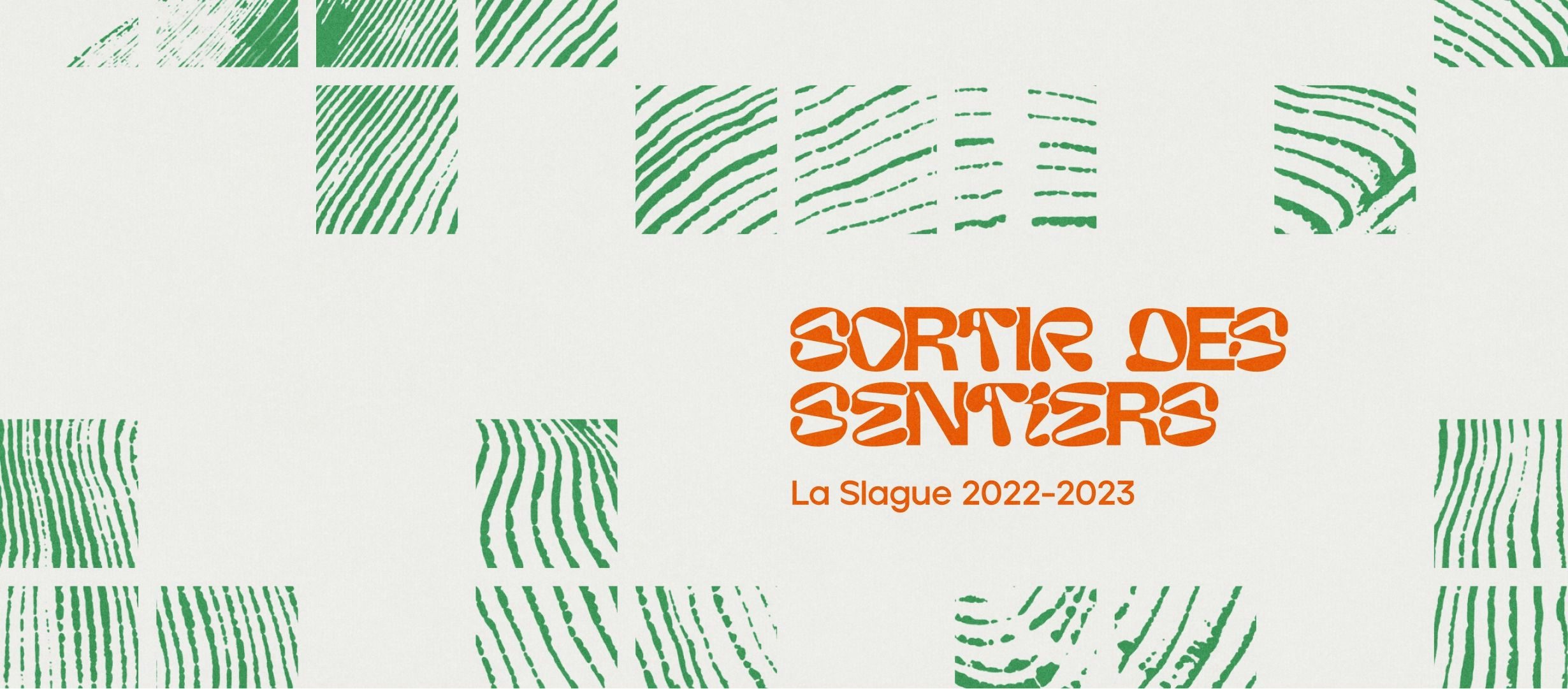 Branded timeline image for La Slague's 2021-2022 season with woodblock tree ring stamps