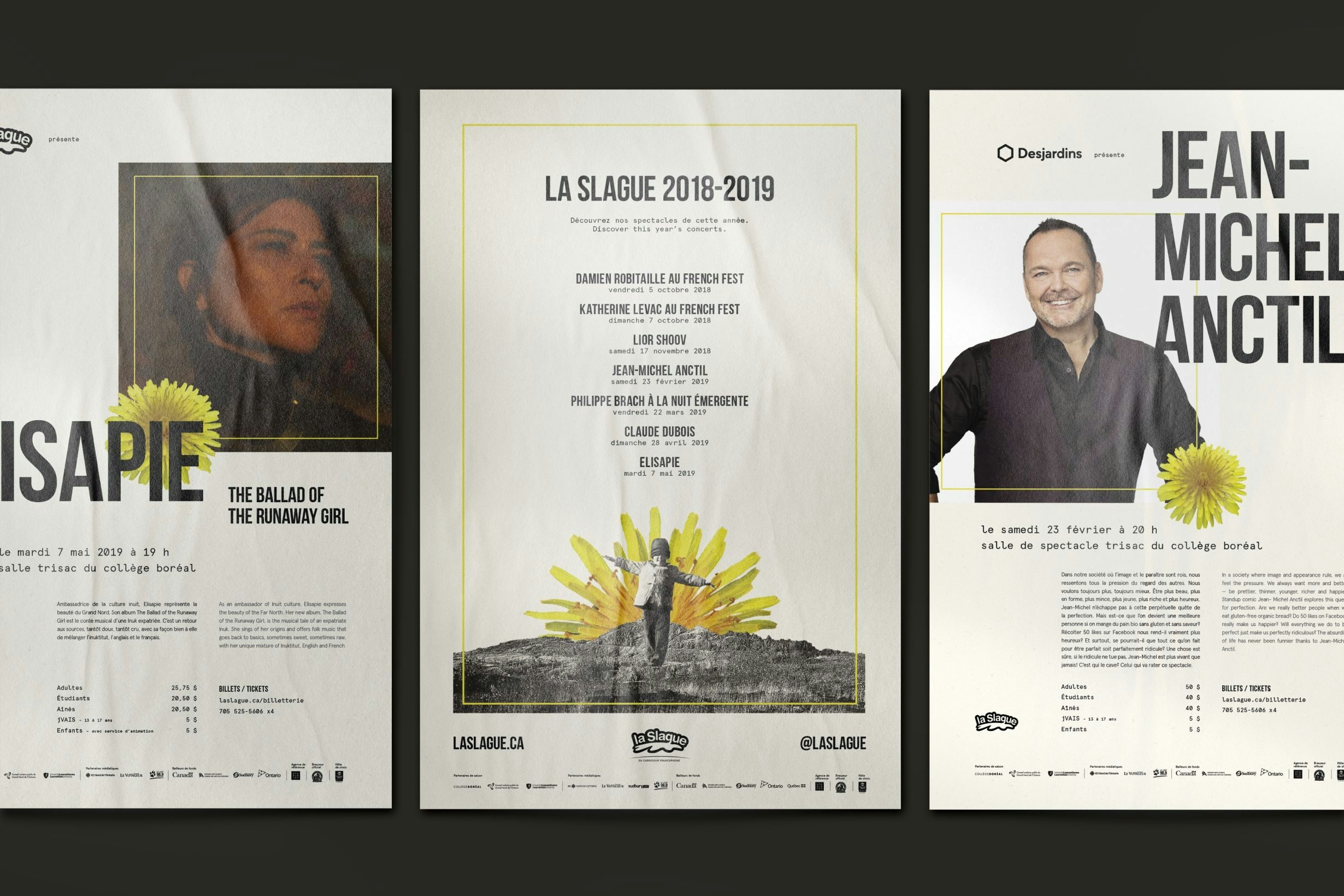 Series of event posters for La Slague's 2018-2019 season