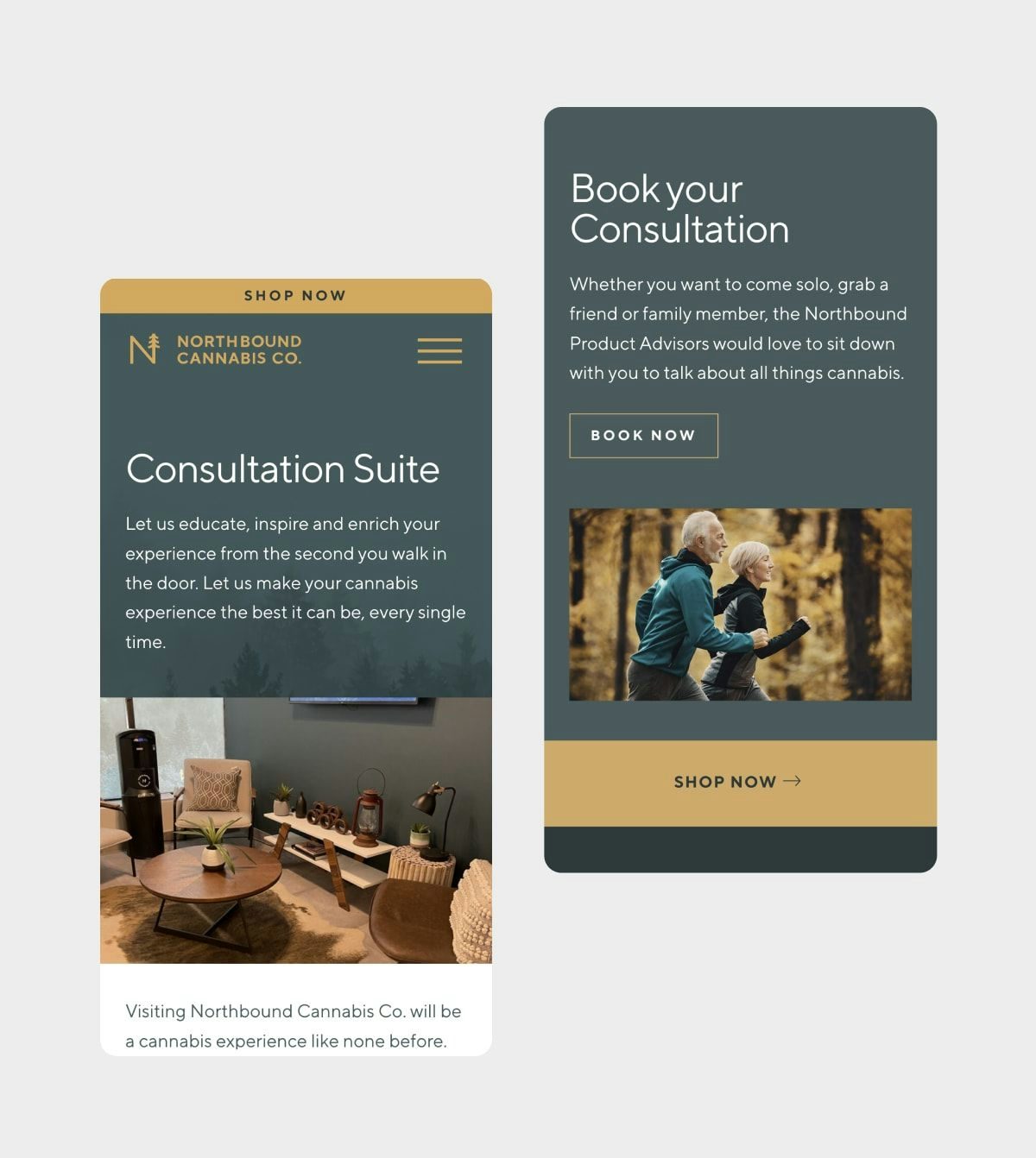 Mobile mockups of Northbound Cannabis Co.'s Consultation Suite page