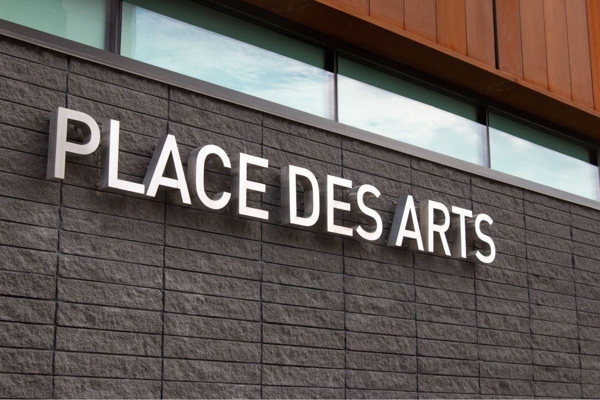Steel mounted exterior letters at the Place des Arts