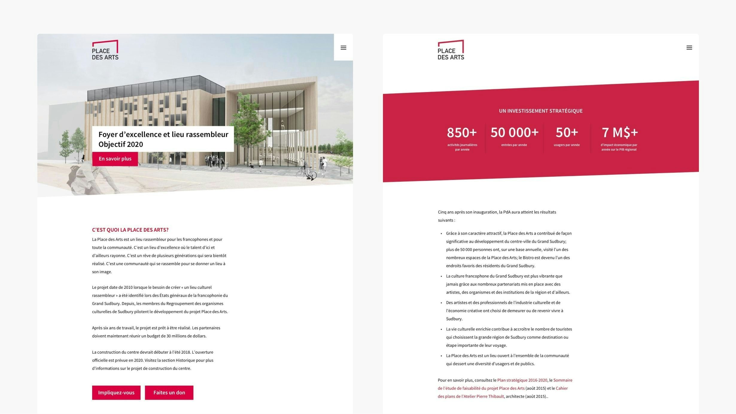 Side by side mockups of the first phase of the project website