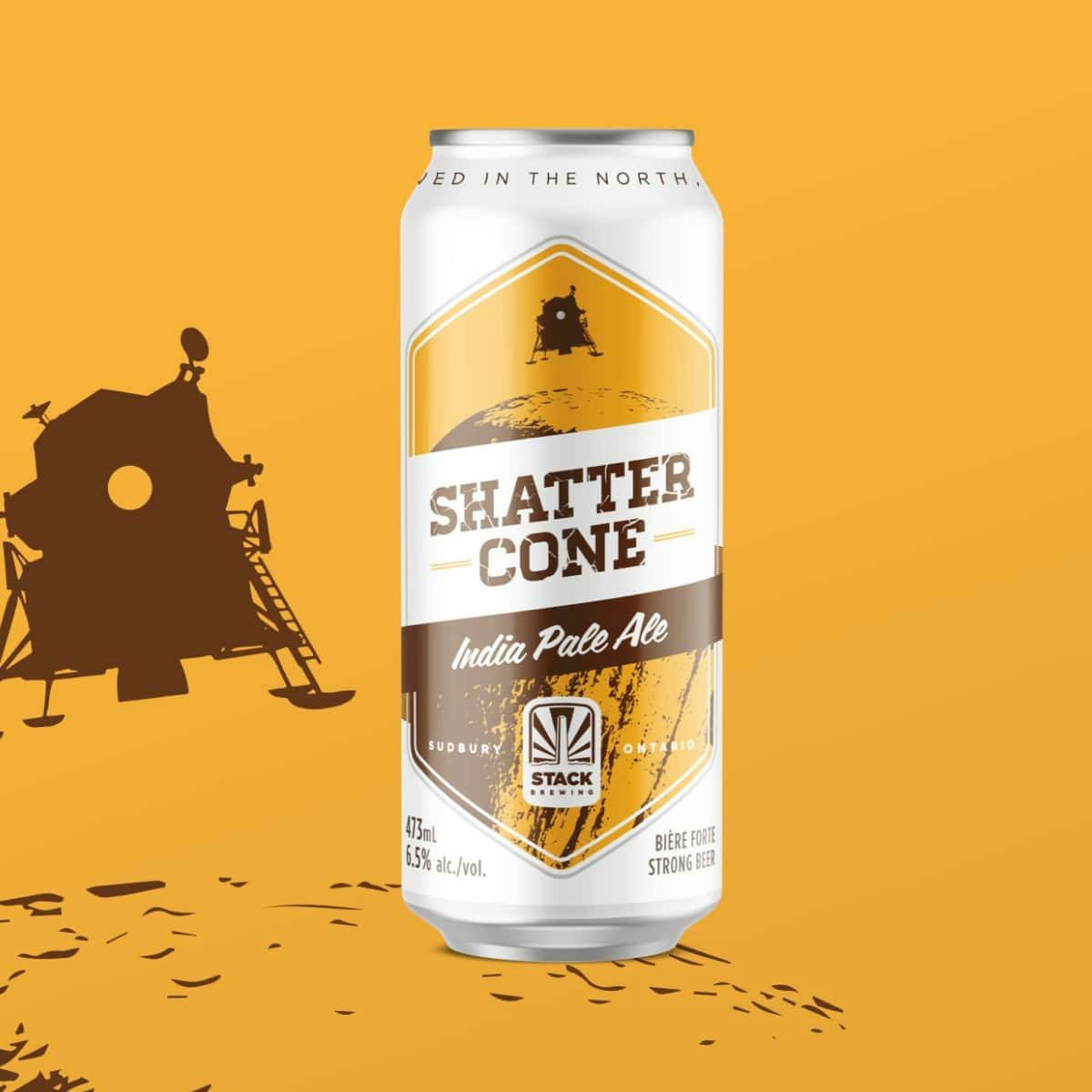 Yellow Shatter Cone Stack Brewing can packaging design
