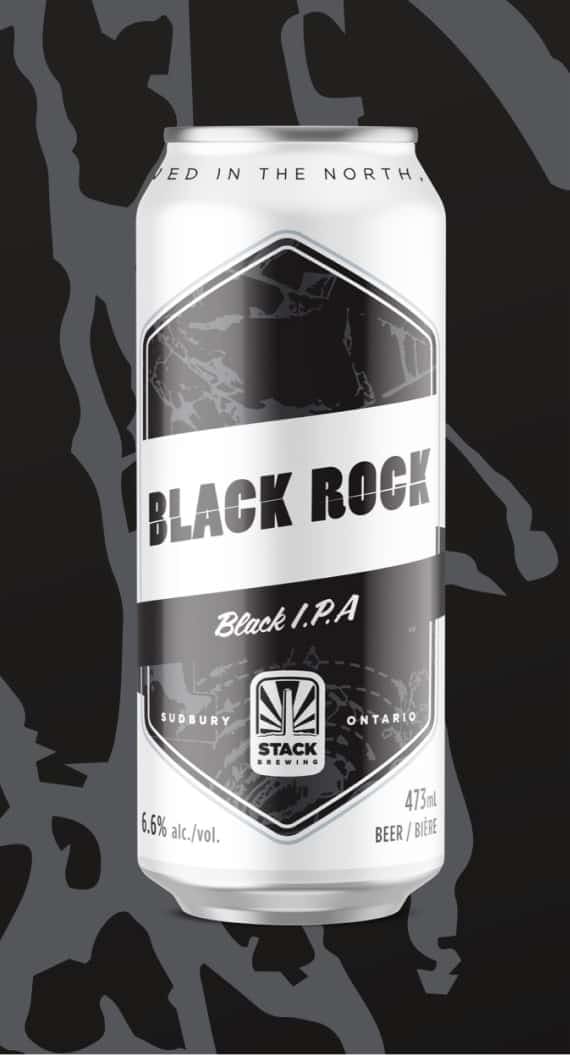 Black and white Black Rock Stack Brewing can packaging design