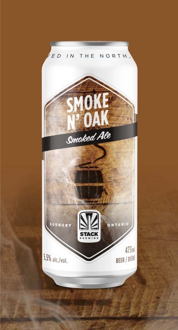 Brown Smoke 'n Oak Stack Brewing can packaging design