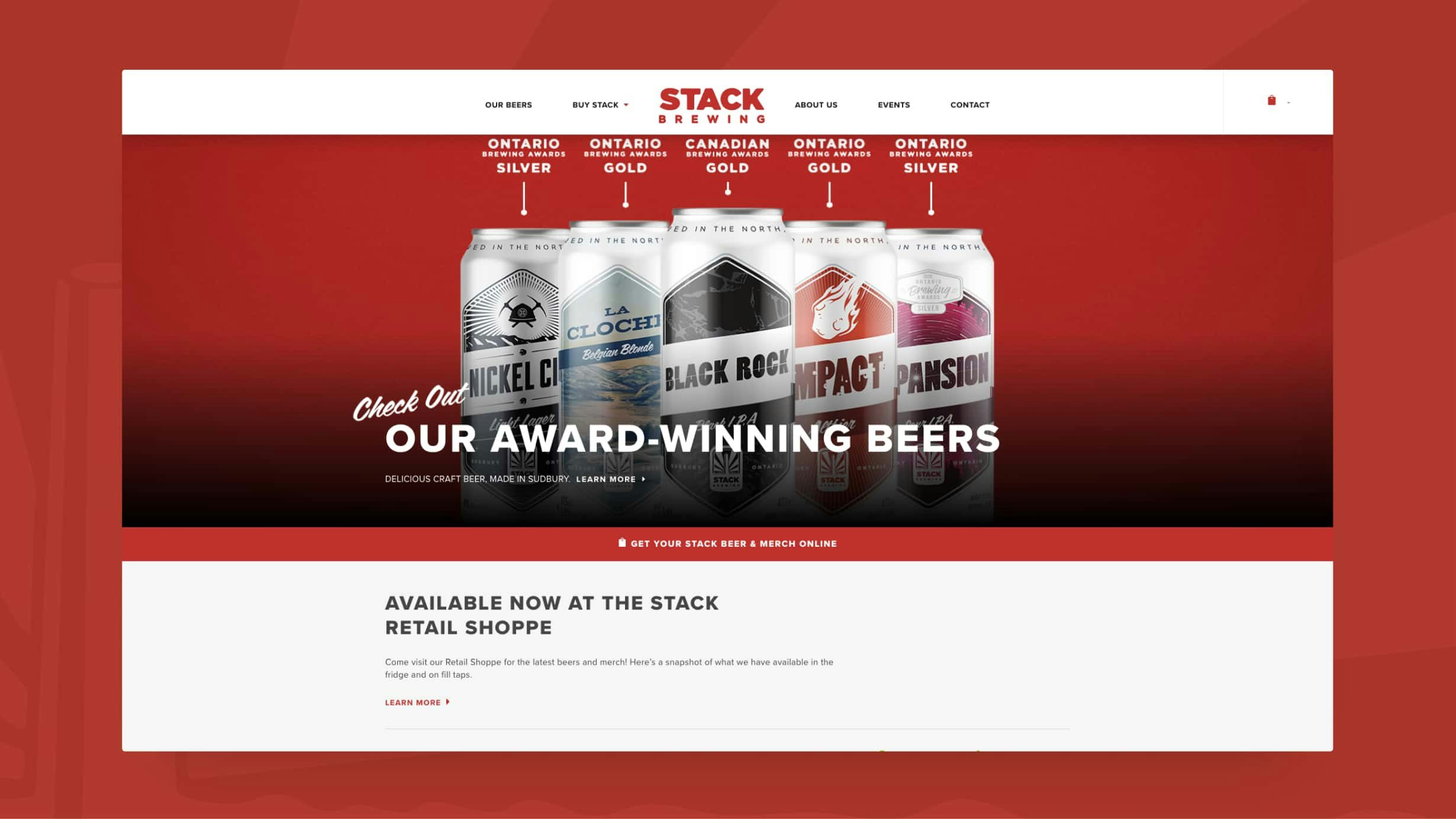 Mockup of Stack Brewing homepage impact area