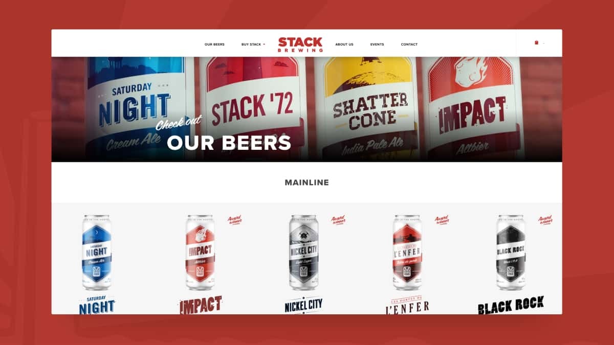 Mockup of Beers page from the Stack Brewing website