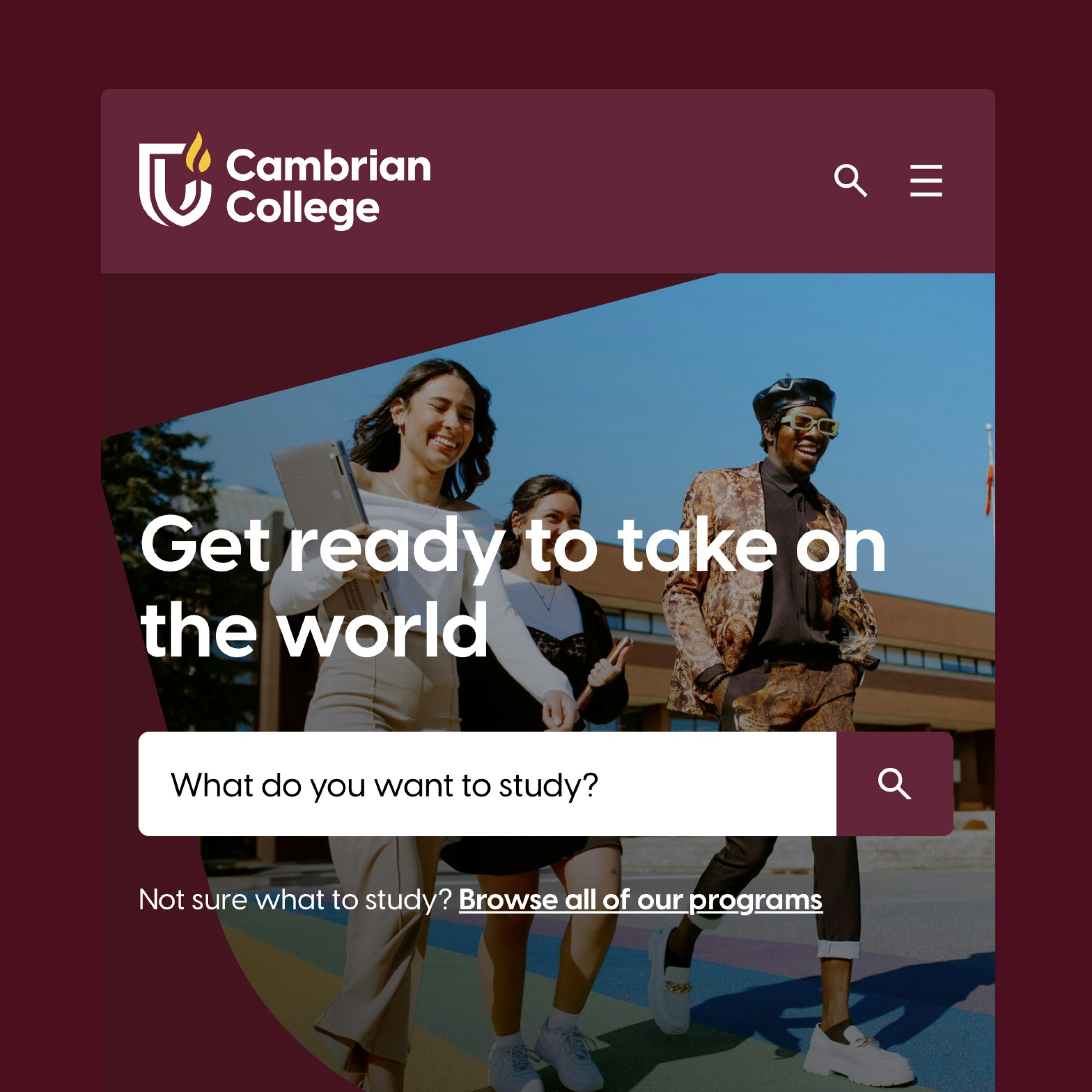 Featured image of Cambrian College homepage on mobile