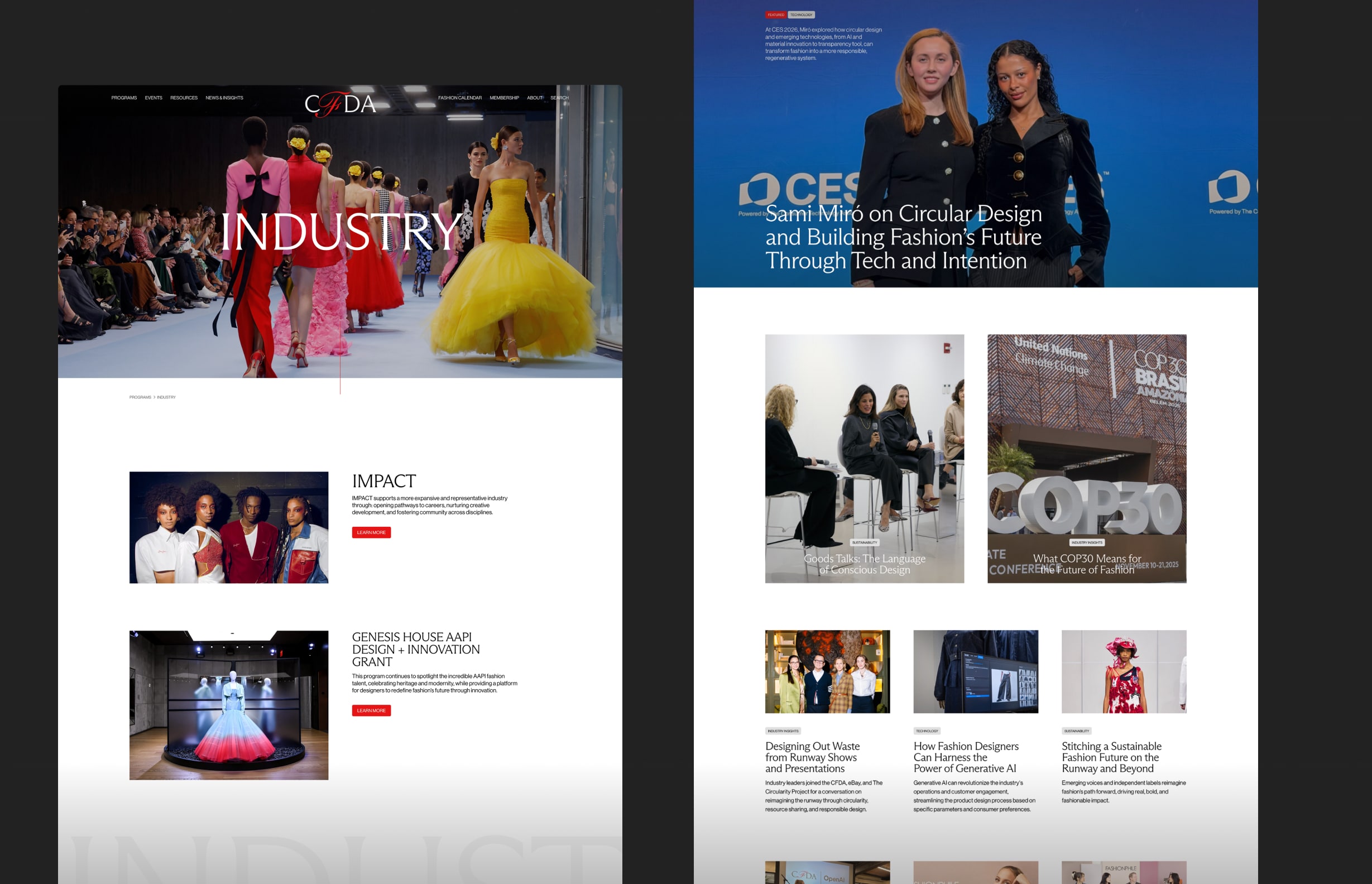 Layout of Industry page on new CFDA website
