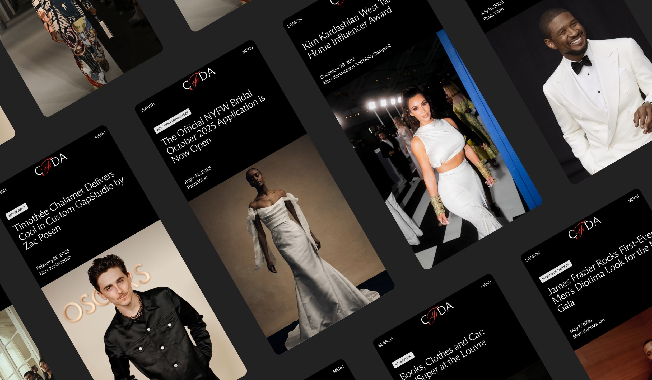 Various mobile screens from CFDA website