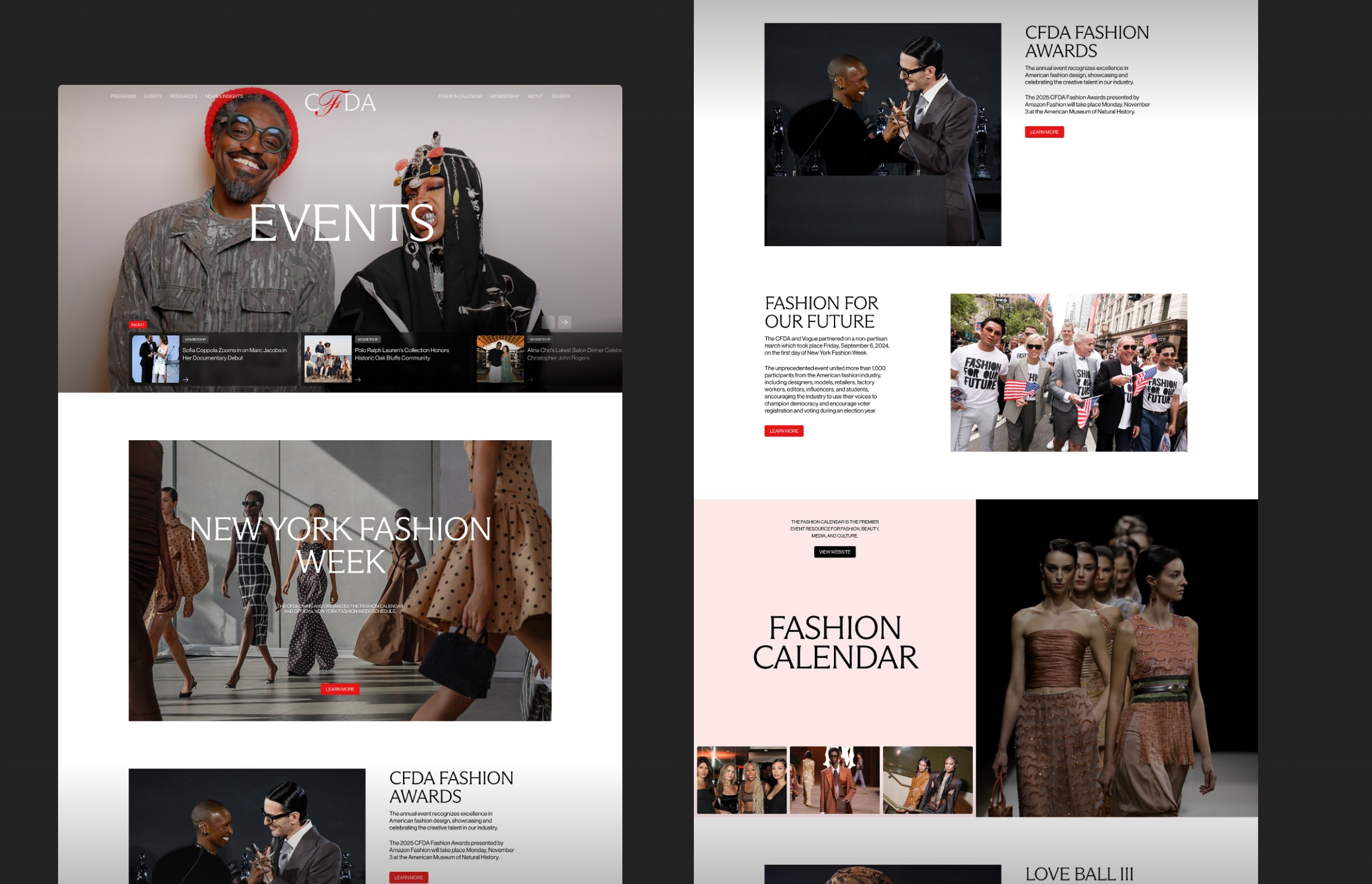 CFDA Events page layout