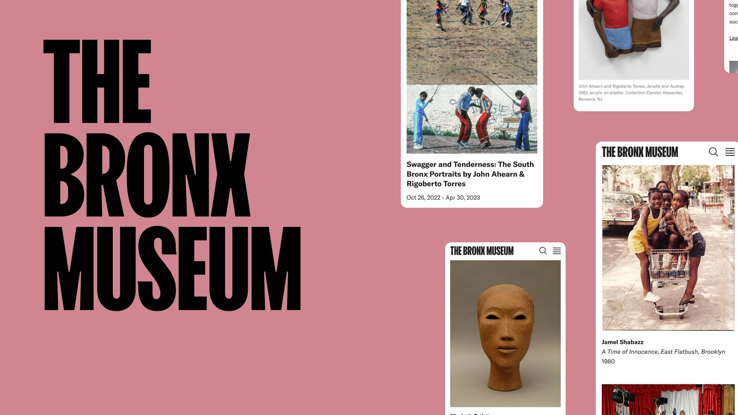Collage of various mobile screens from the Bronx Museum website