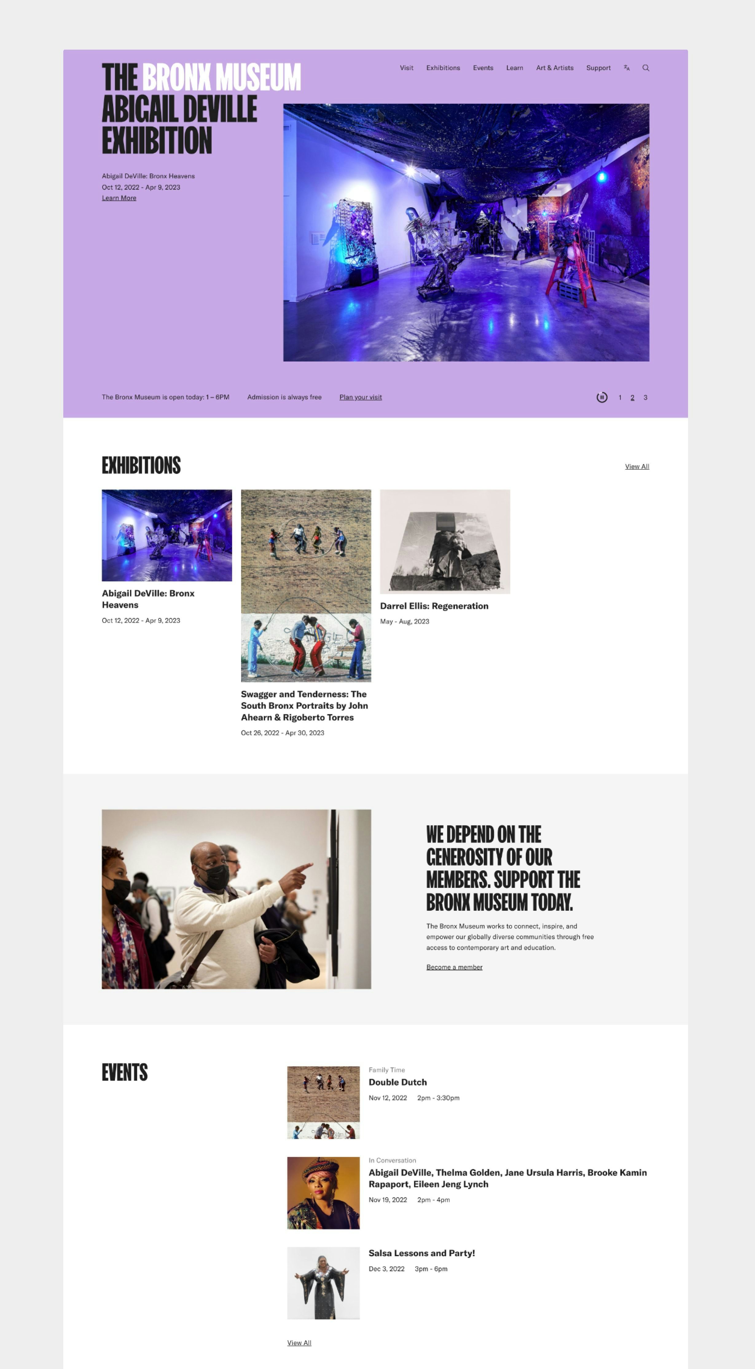 Mockup of the Bronx Museum homepage