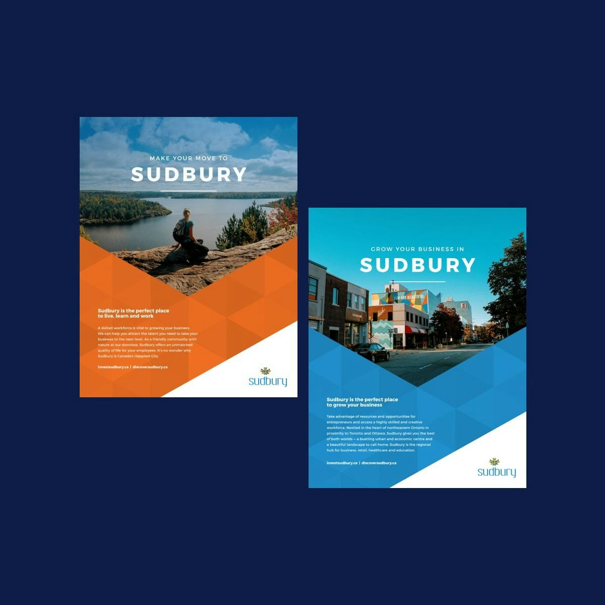 Side by side Economic Development print ads for the City of Greater Sudbury