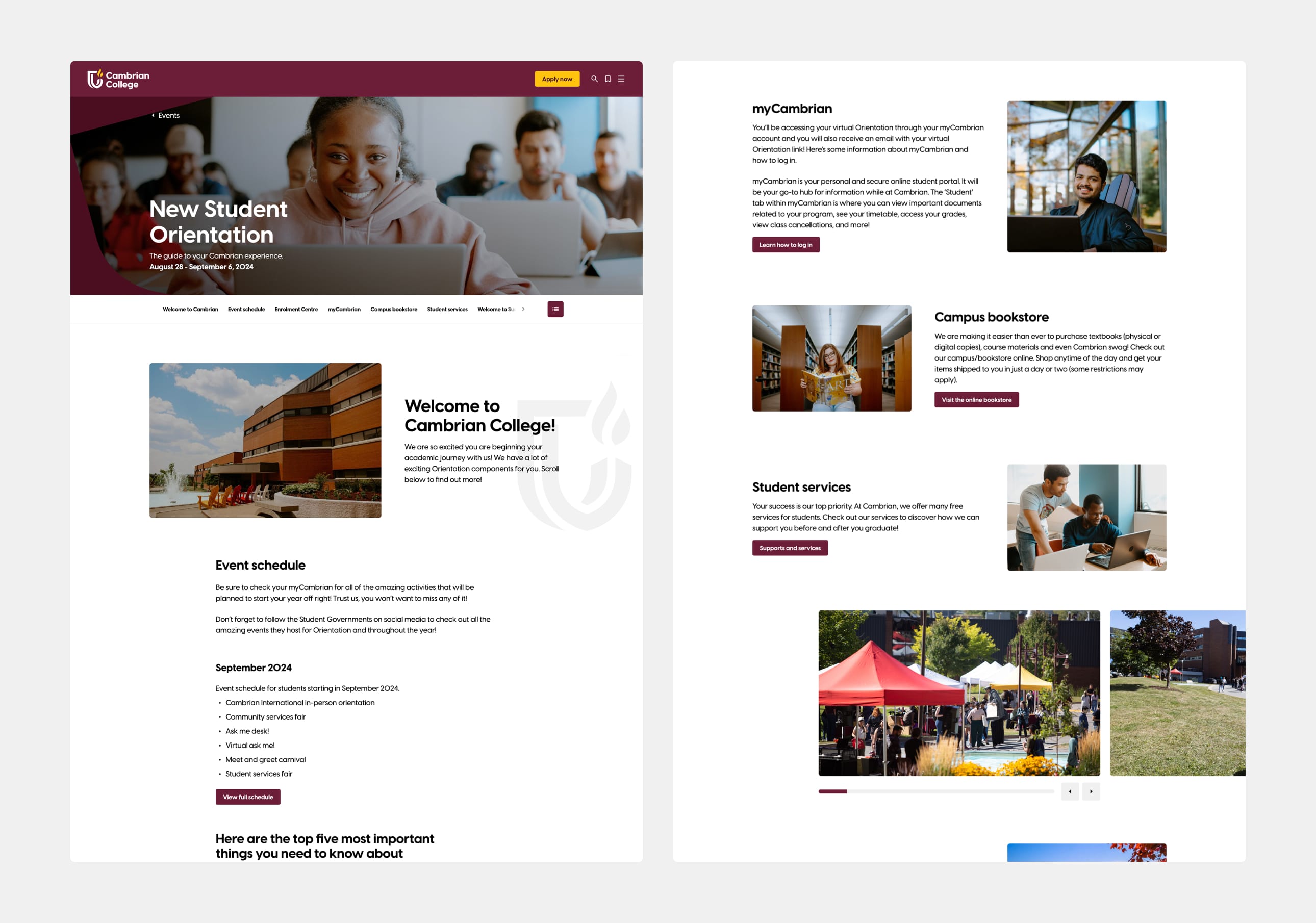 Mockup of New Student Orientation page