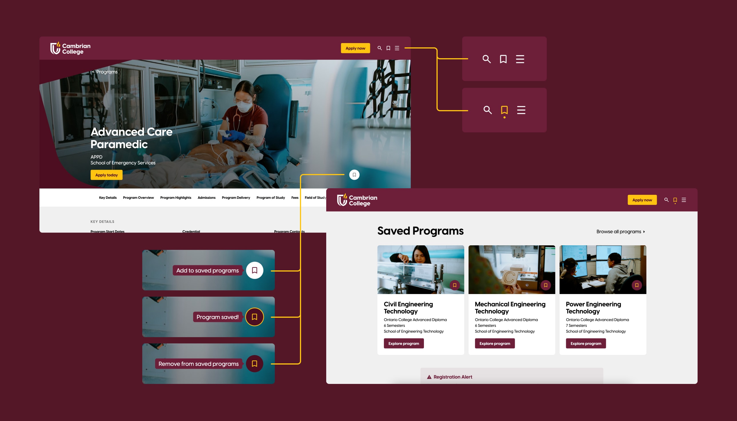 UI anatomy of Saved Programs functionality