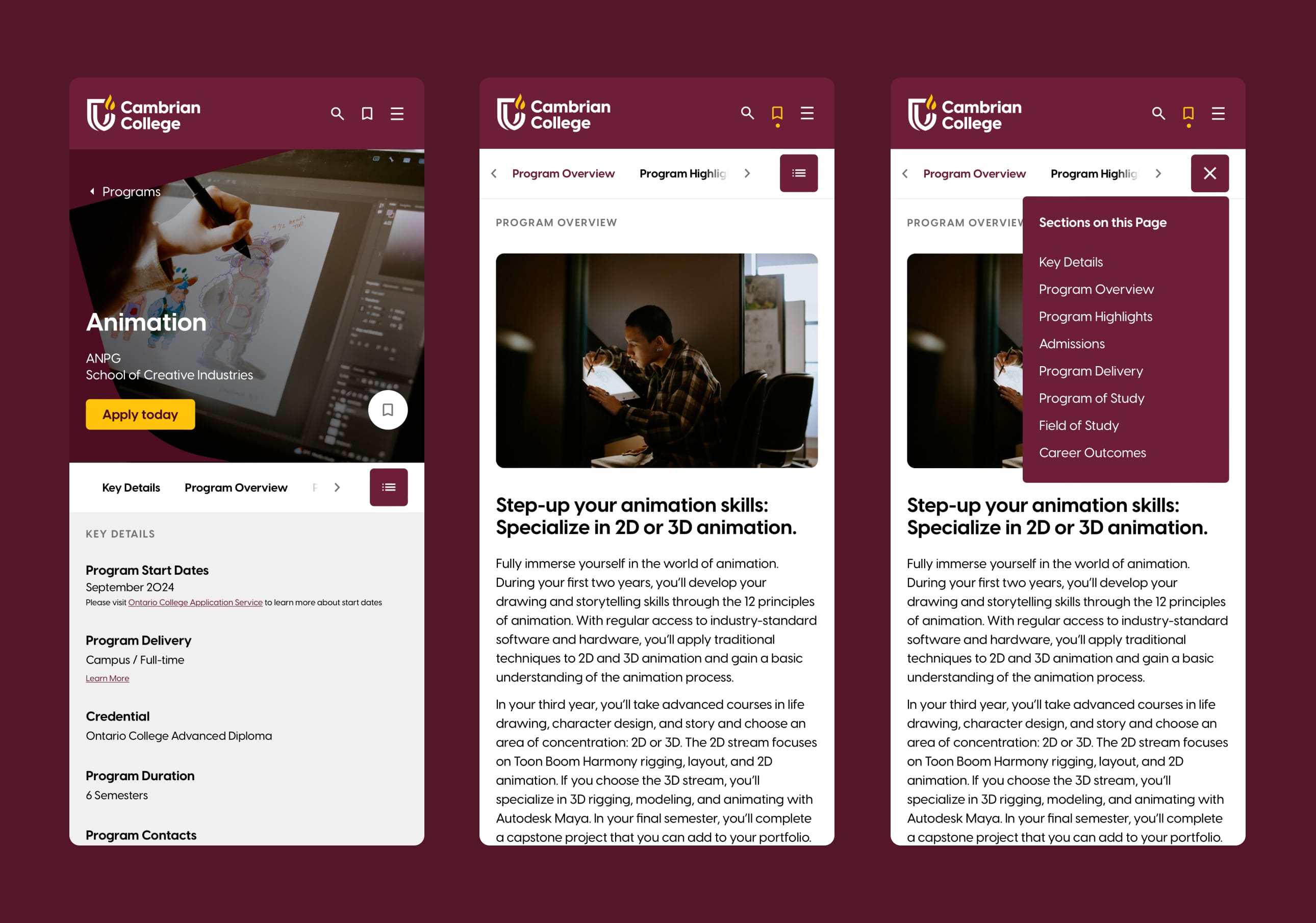 Mobile mockups showcasing in-page navigation