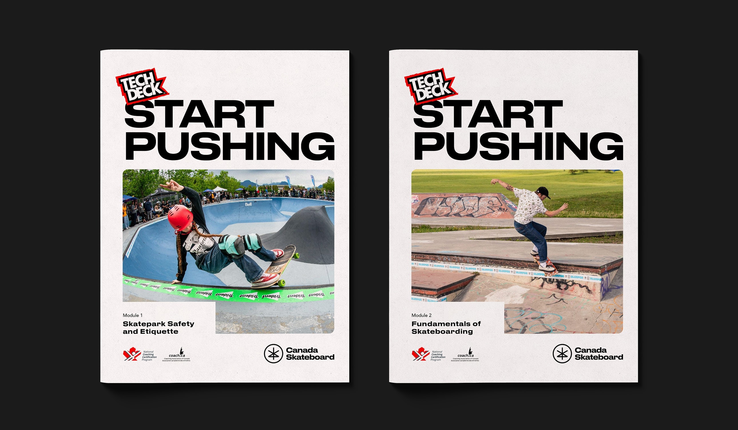 Featured print document covers for Canada Skateboard's Tech Deck Start Pushing Training Program