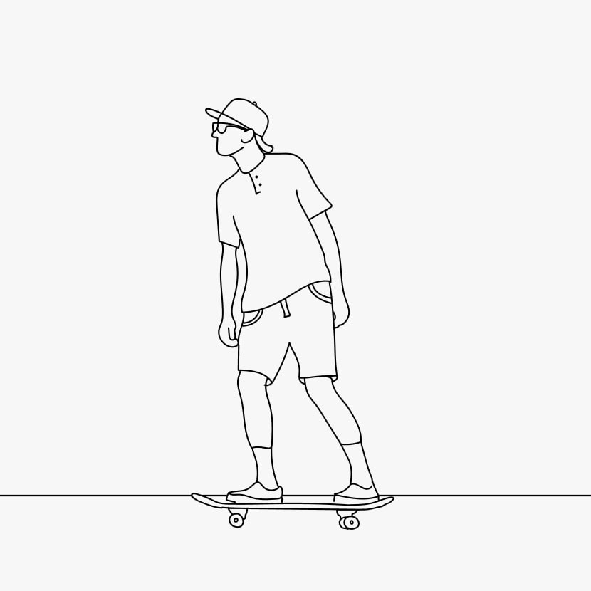 Illustration of man with sunglasses standing on skateboard
