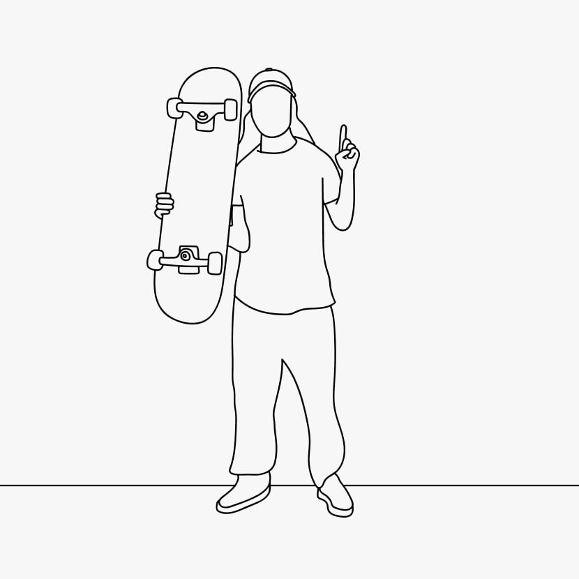 Illustration of skateboarder standing with skateboard