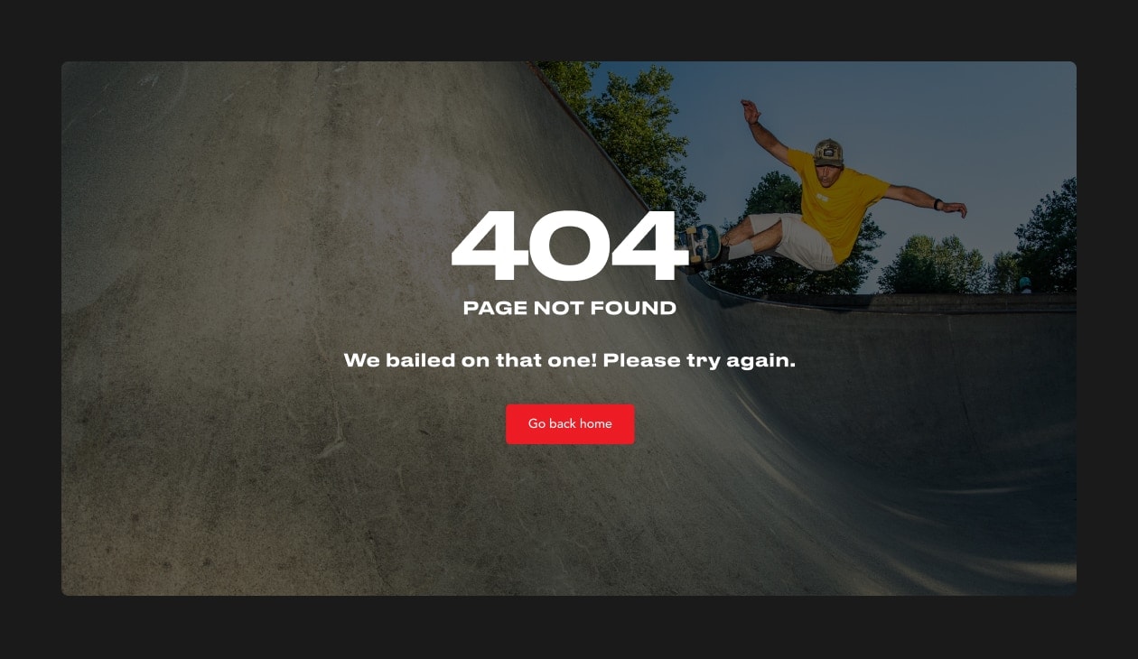 Screenshot of 404 page on Canada Skateboard's Tech Deck Start Pushing Training Program website