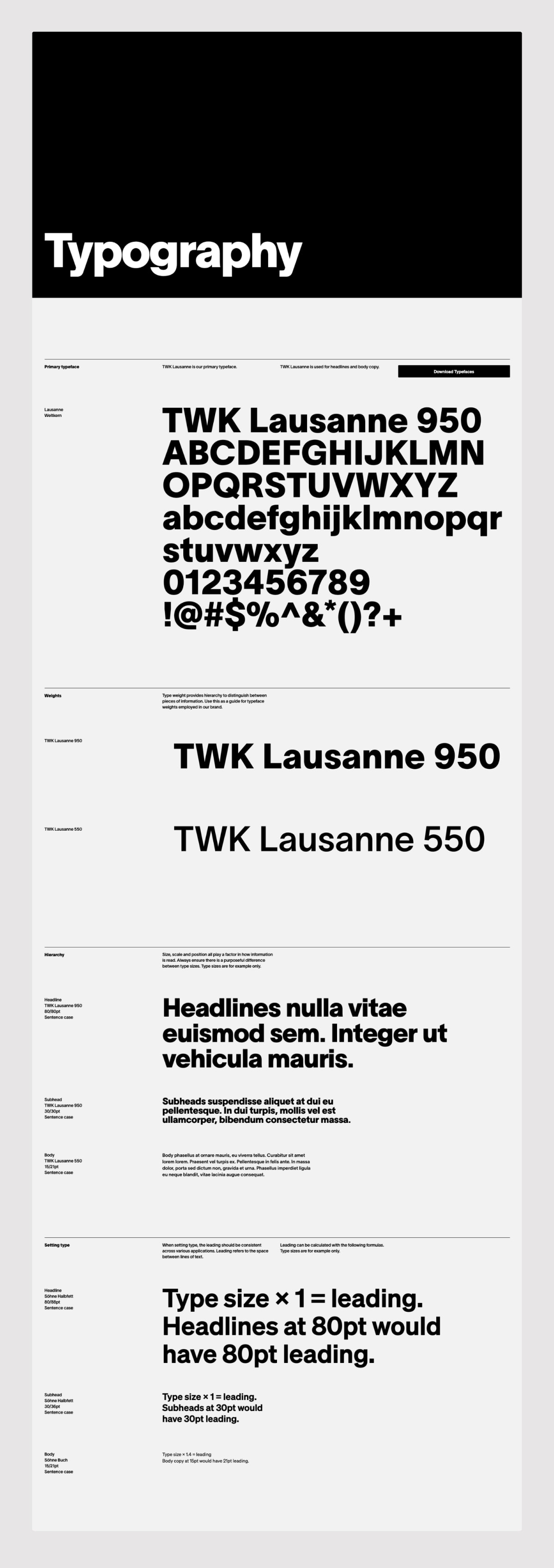 Typography of the TWW typeface showcased on the Ellis Realtor brand guidelines web page by Studio123.