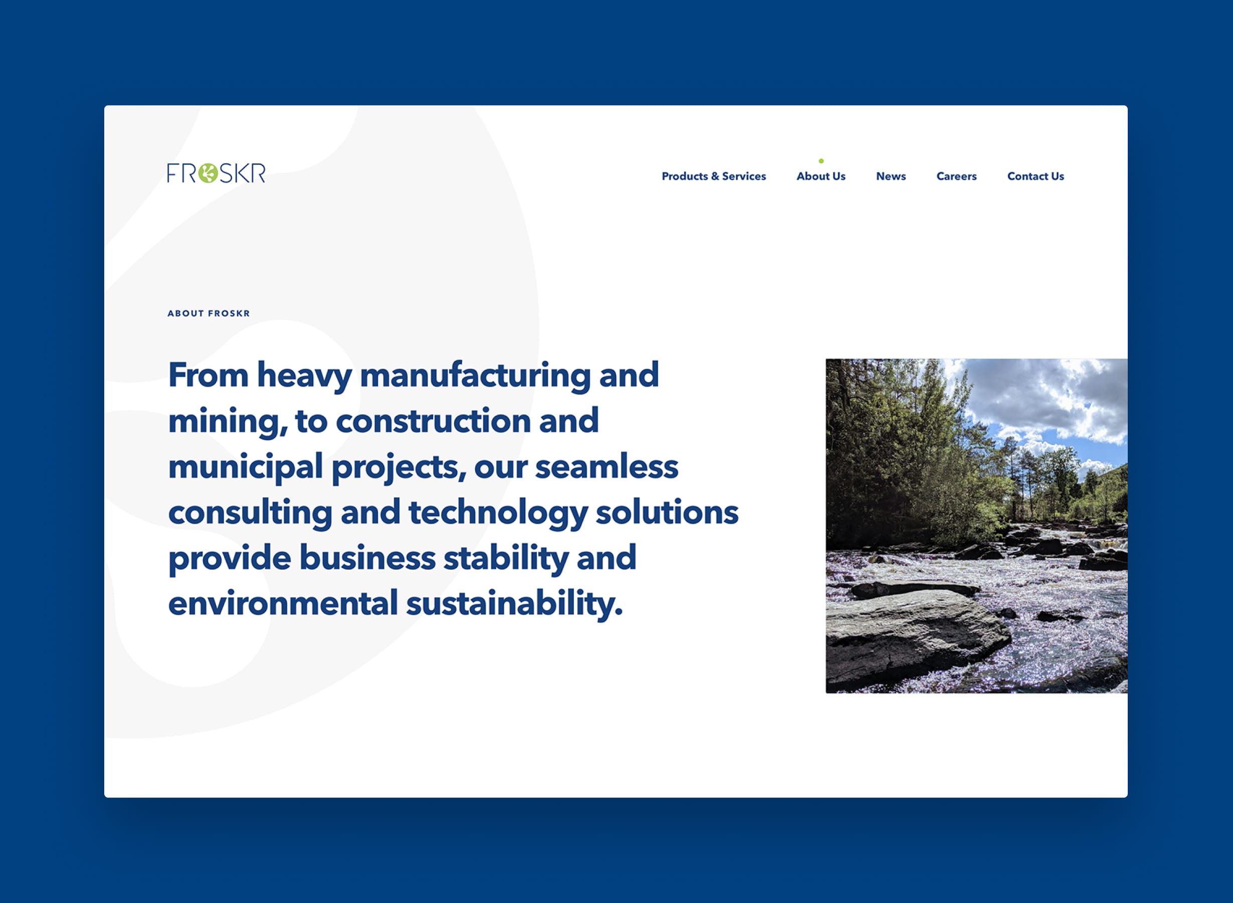 Header panel from the FROSKR website's About page